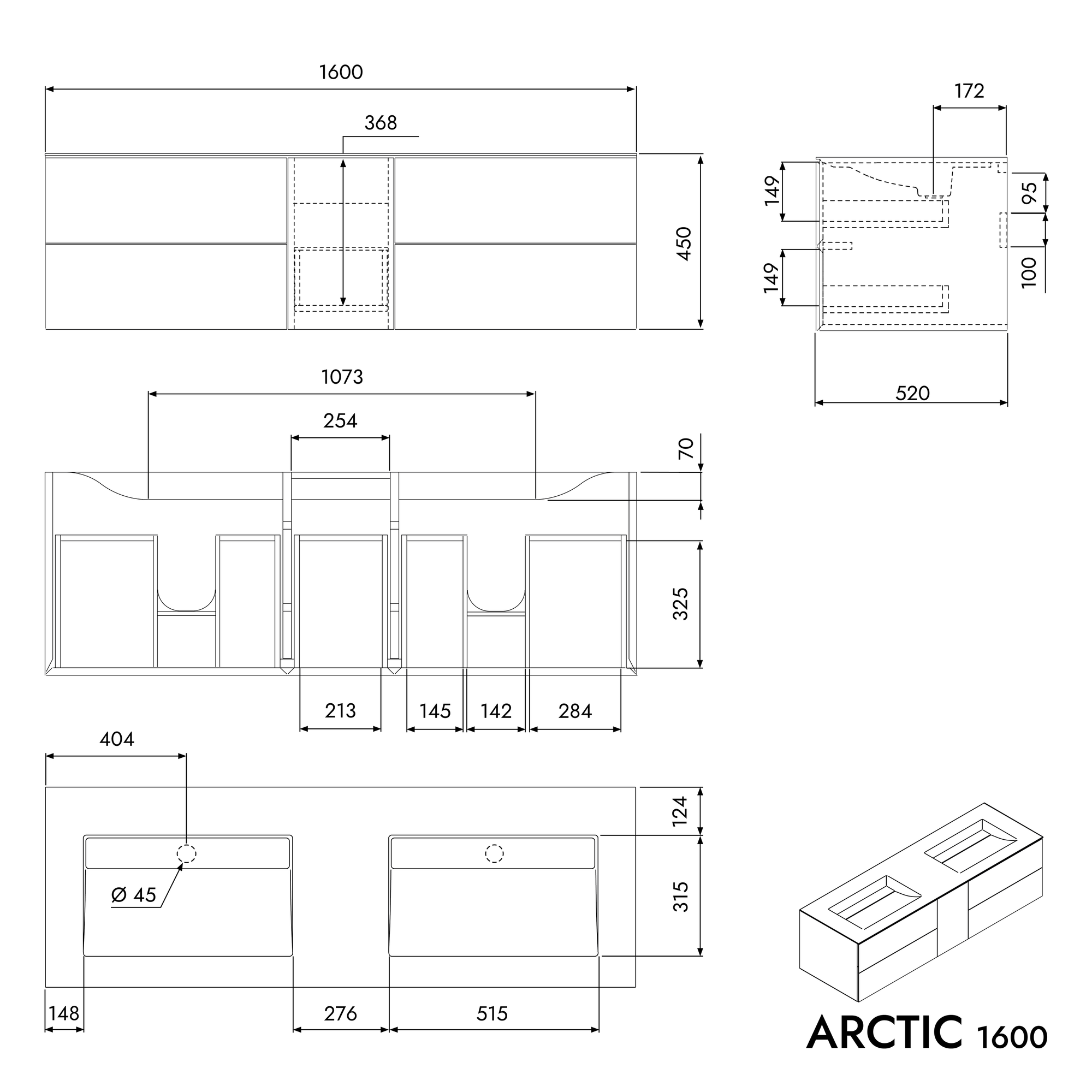 Meuble salle de bain ARCTIC 1600