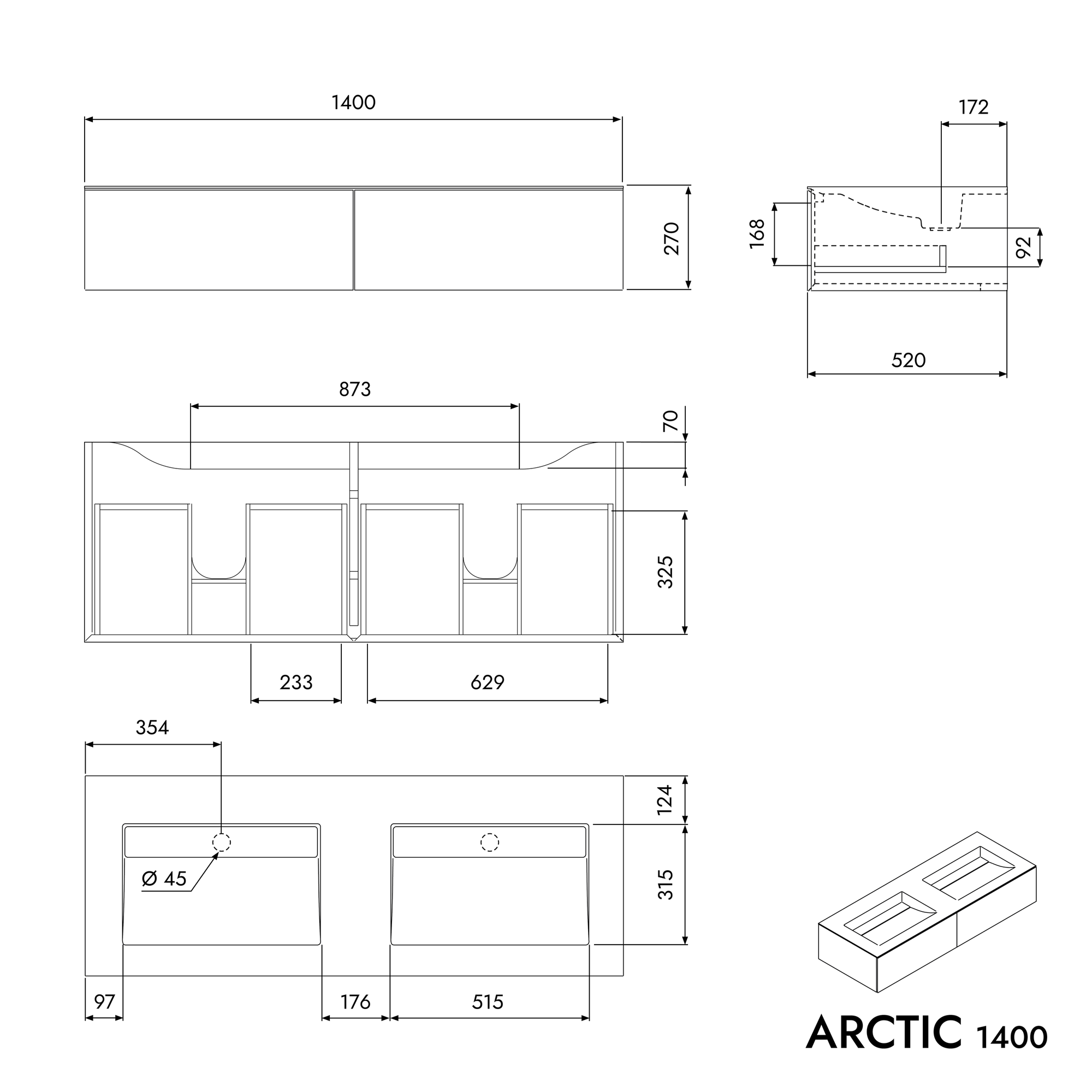 Meuble salle de bain ARCTIC 1400
