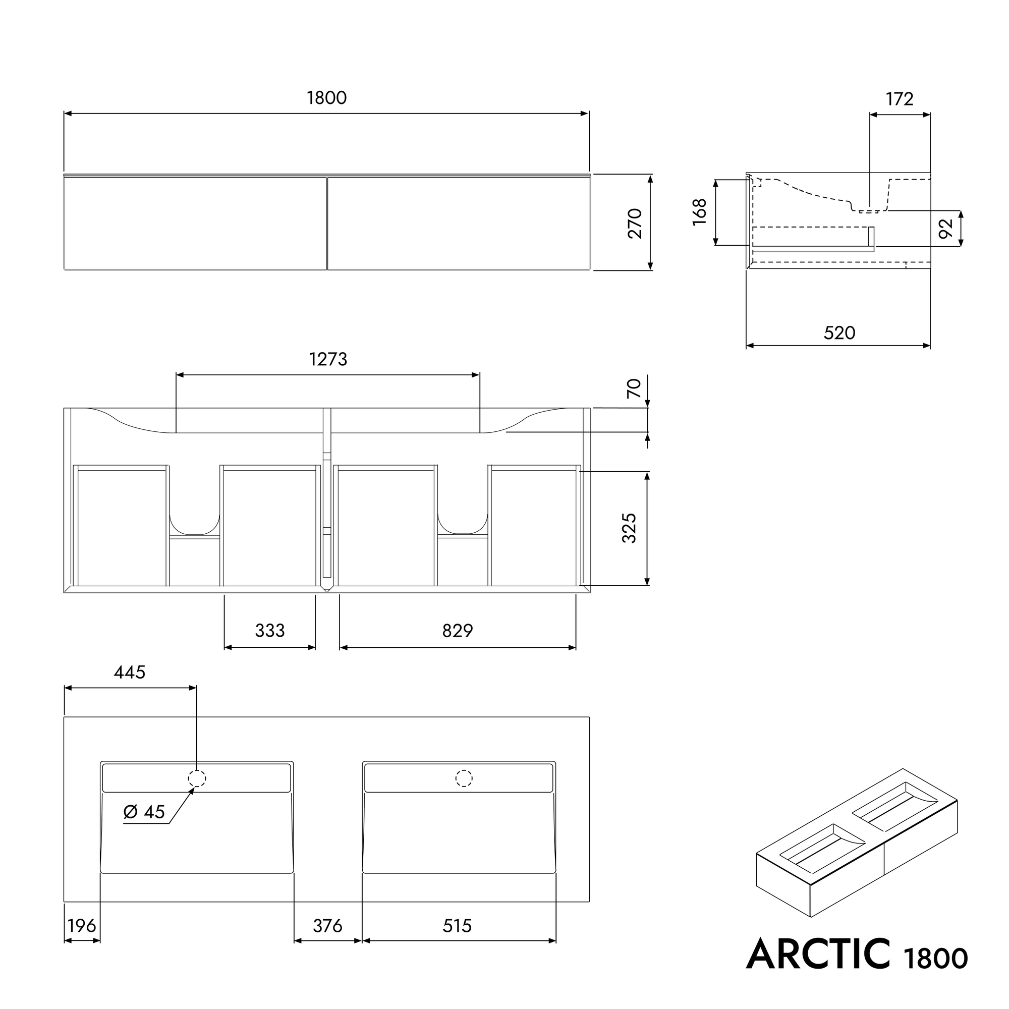 Meuble salle de bain ARCTIC 1800