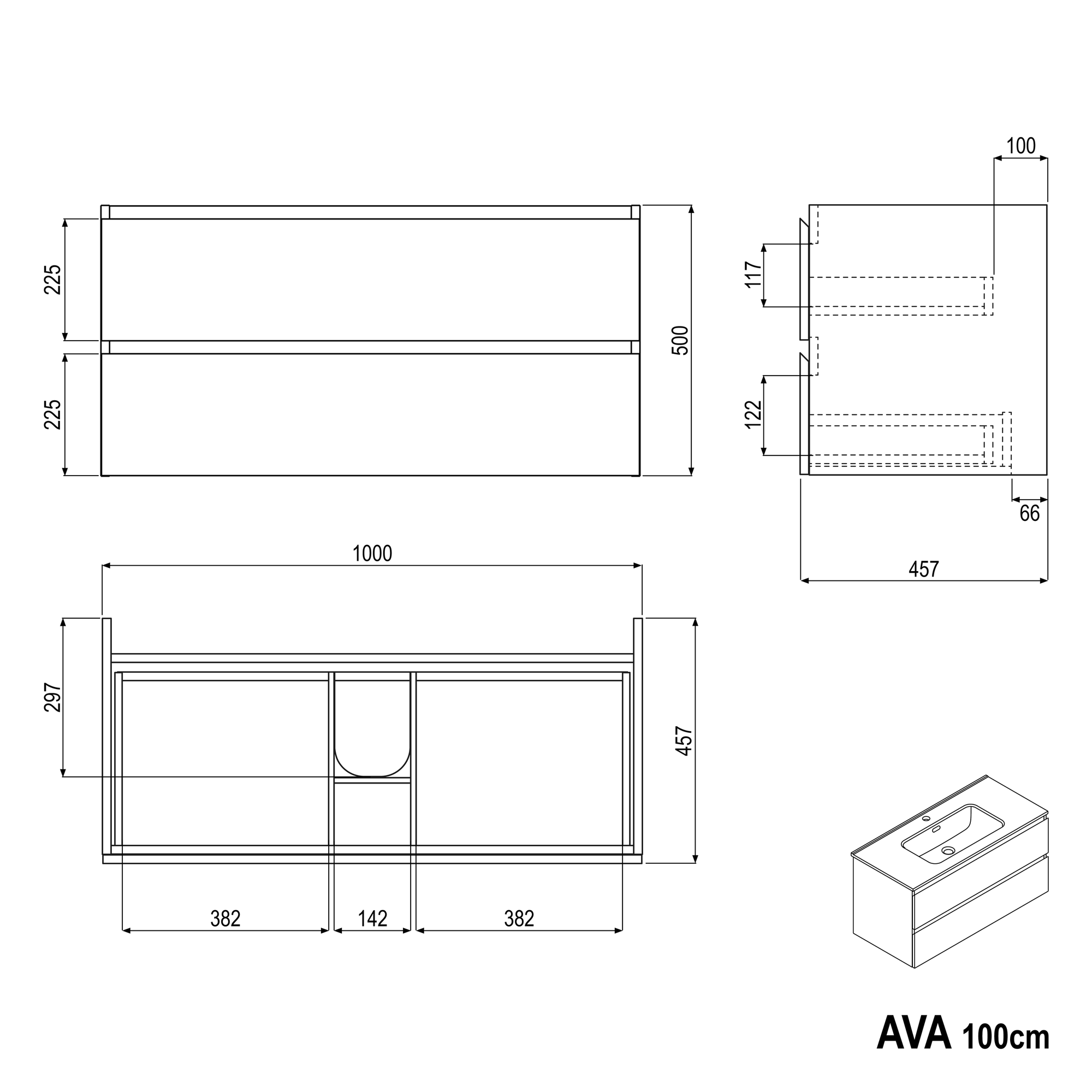 Ensemble de meubles de salle de bain AVA 100 cm avec lavabo