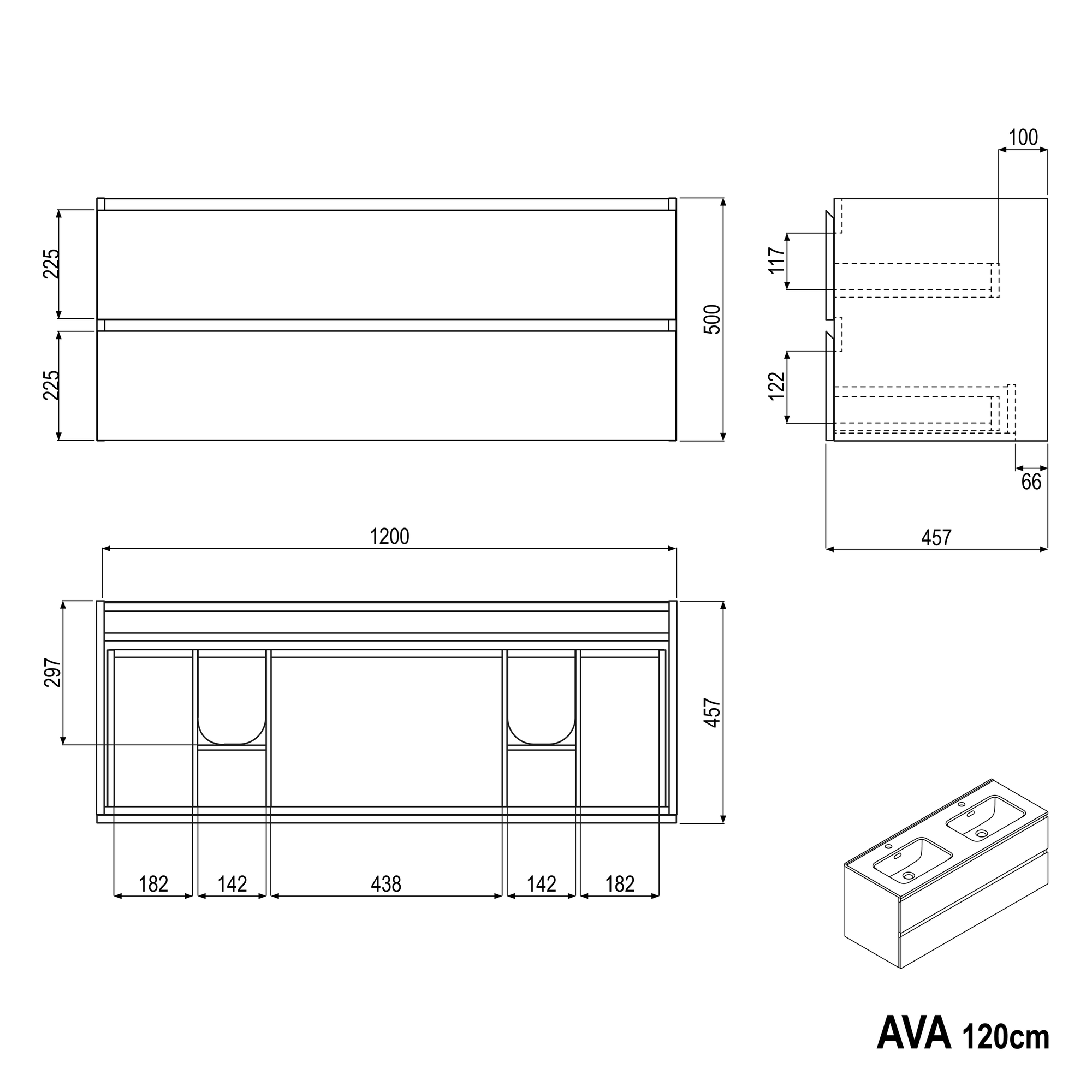 Ensemble de meubles de salle de bain AVA 120 cm avec lavabo