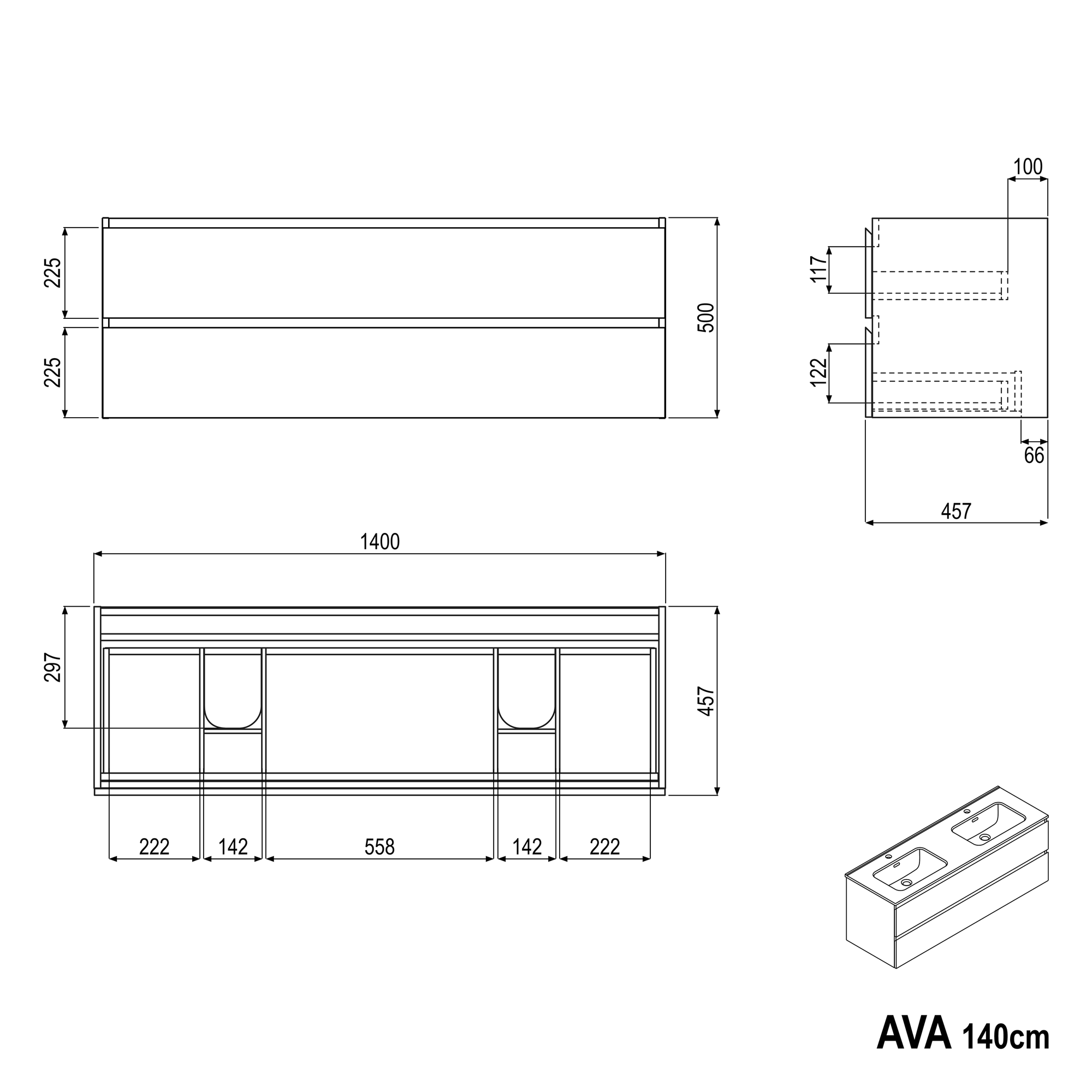 Meuble salle de bain AVA 140 cm