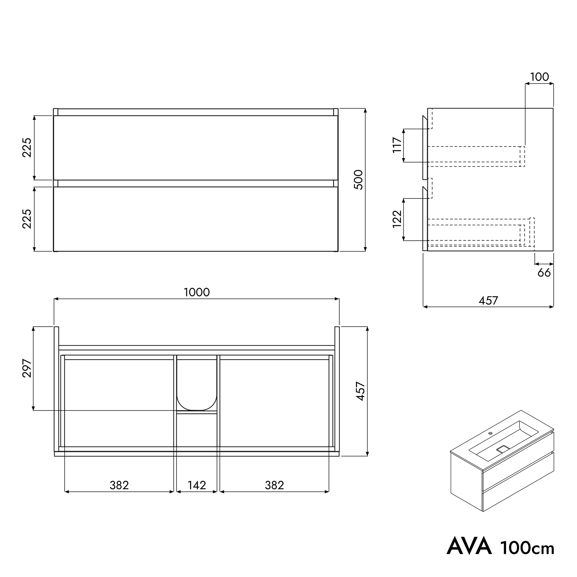 Meuble salle de bain AVA 100 cm
