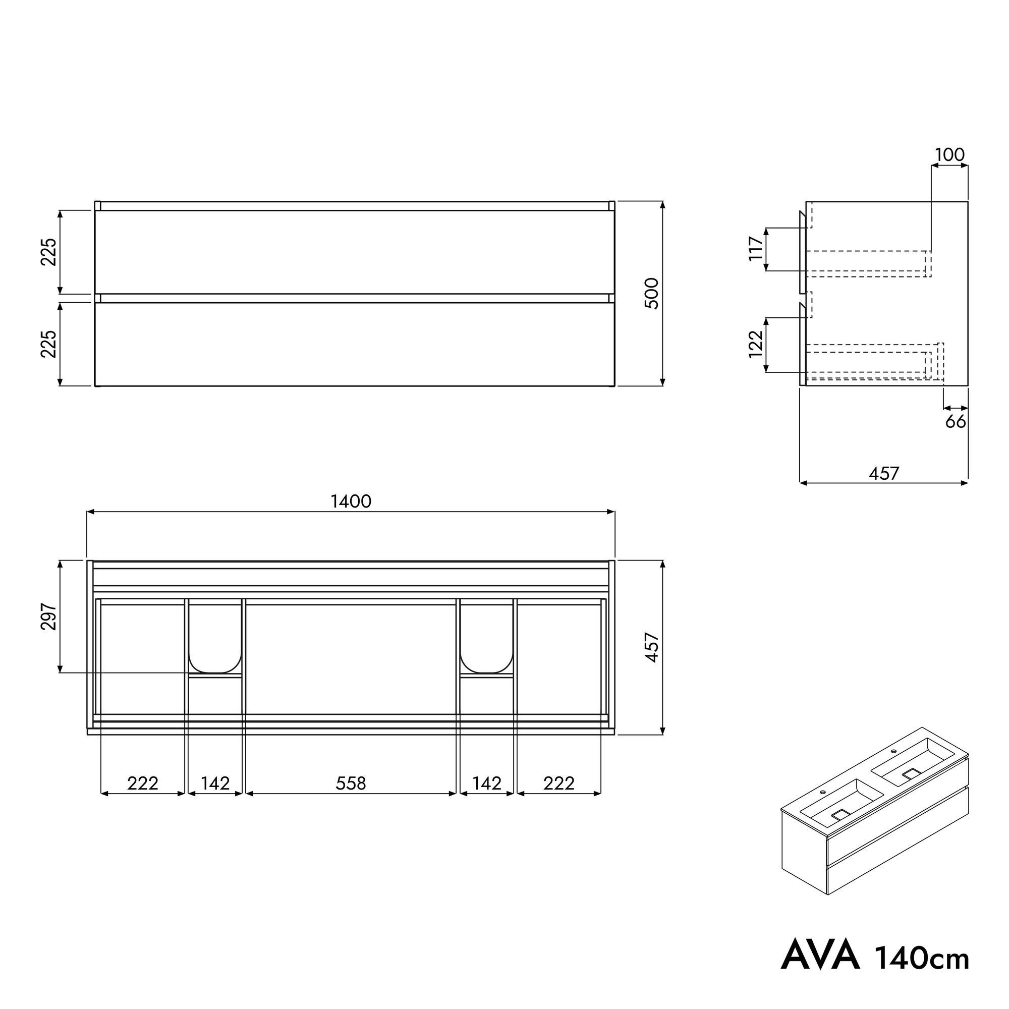 Meuble salle de bain AVA 140 cm