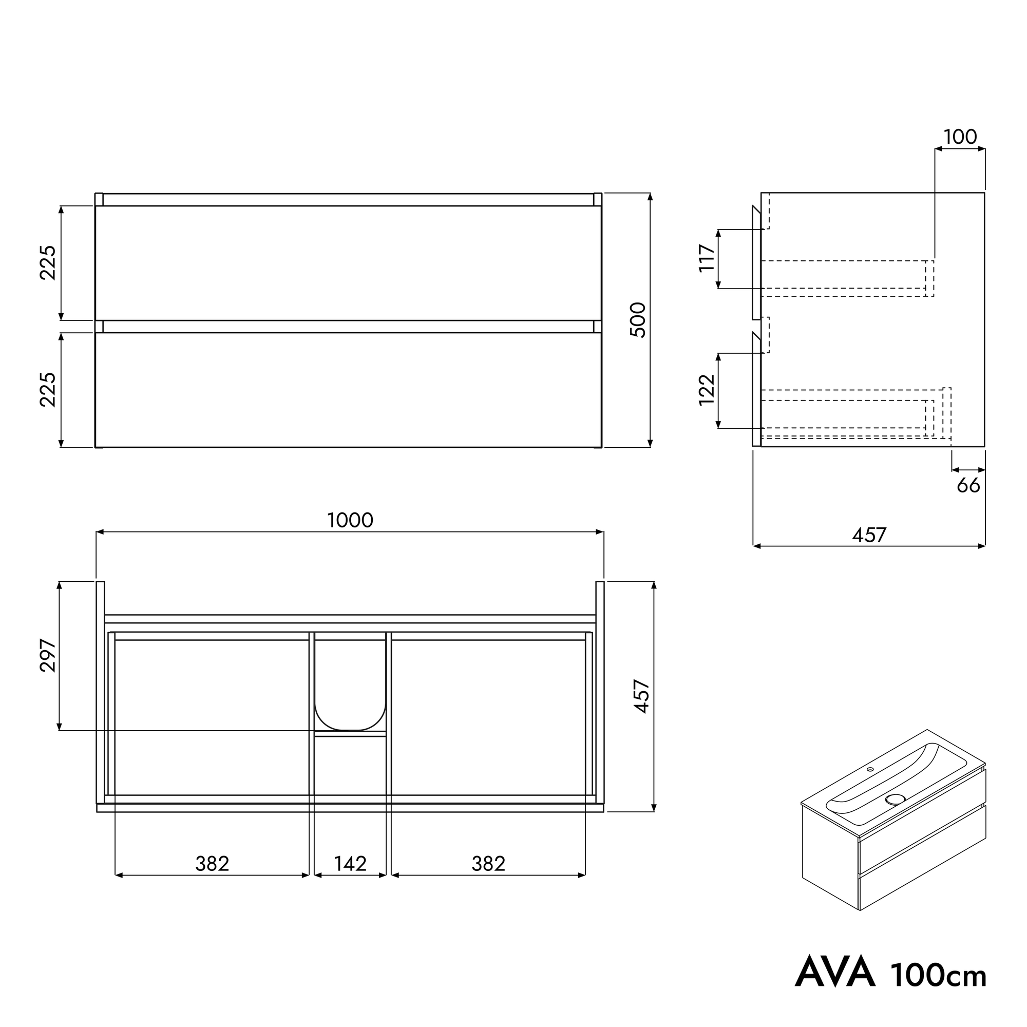 Meuble salle de bain AVA 100 cm