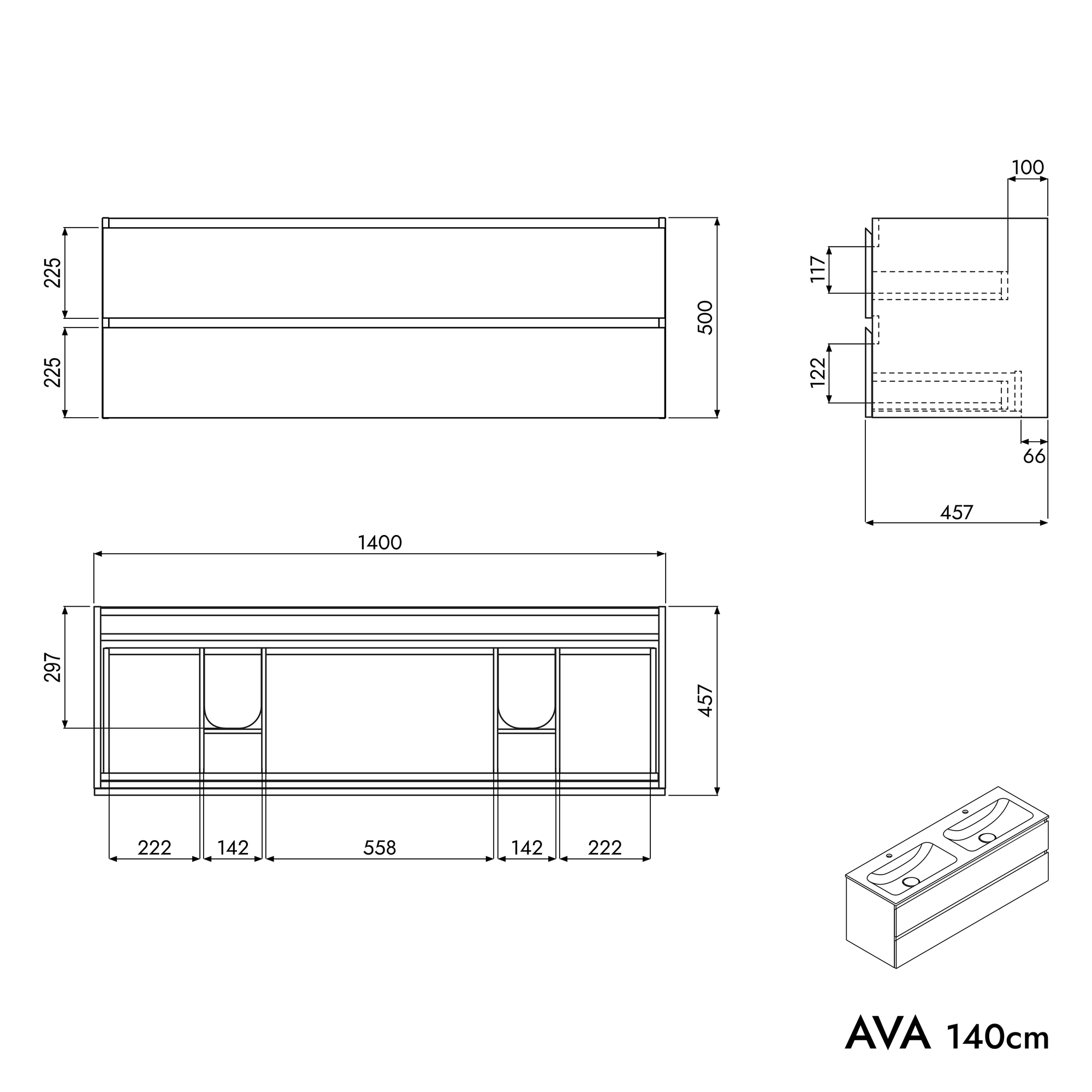 Meuble salle de bain AVA 140 cm