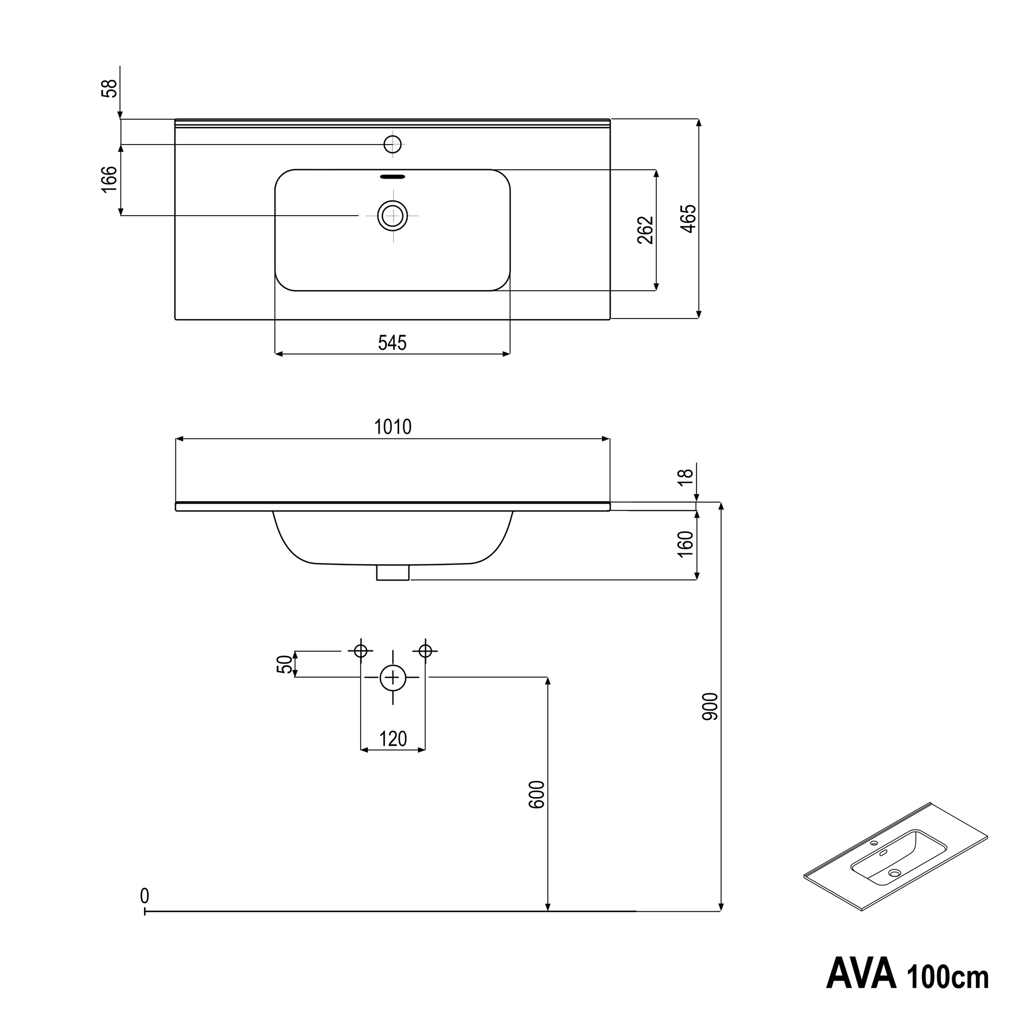 Ensemble de meubles de salle de bain AVA 100 cm avec lavabo