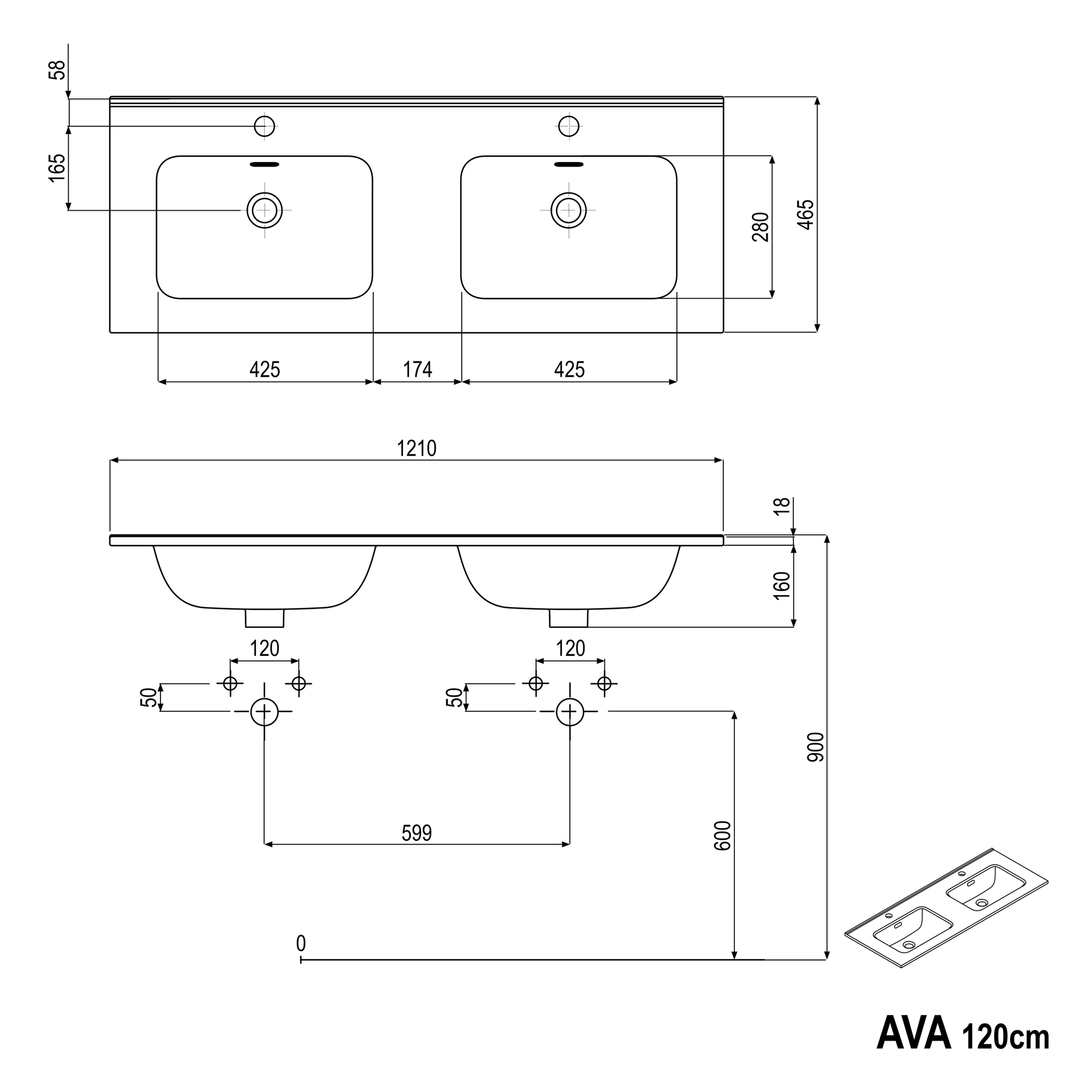 Ensemble de meubles de salle de bain AVA 120 cm avec lavabo