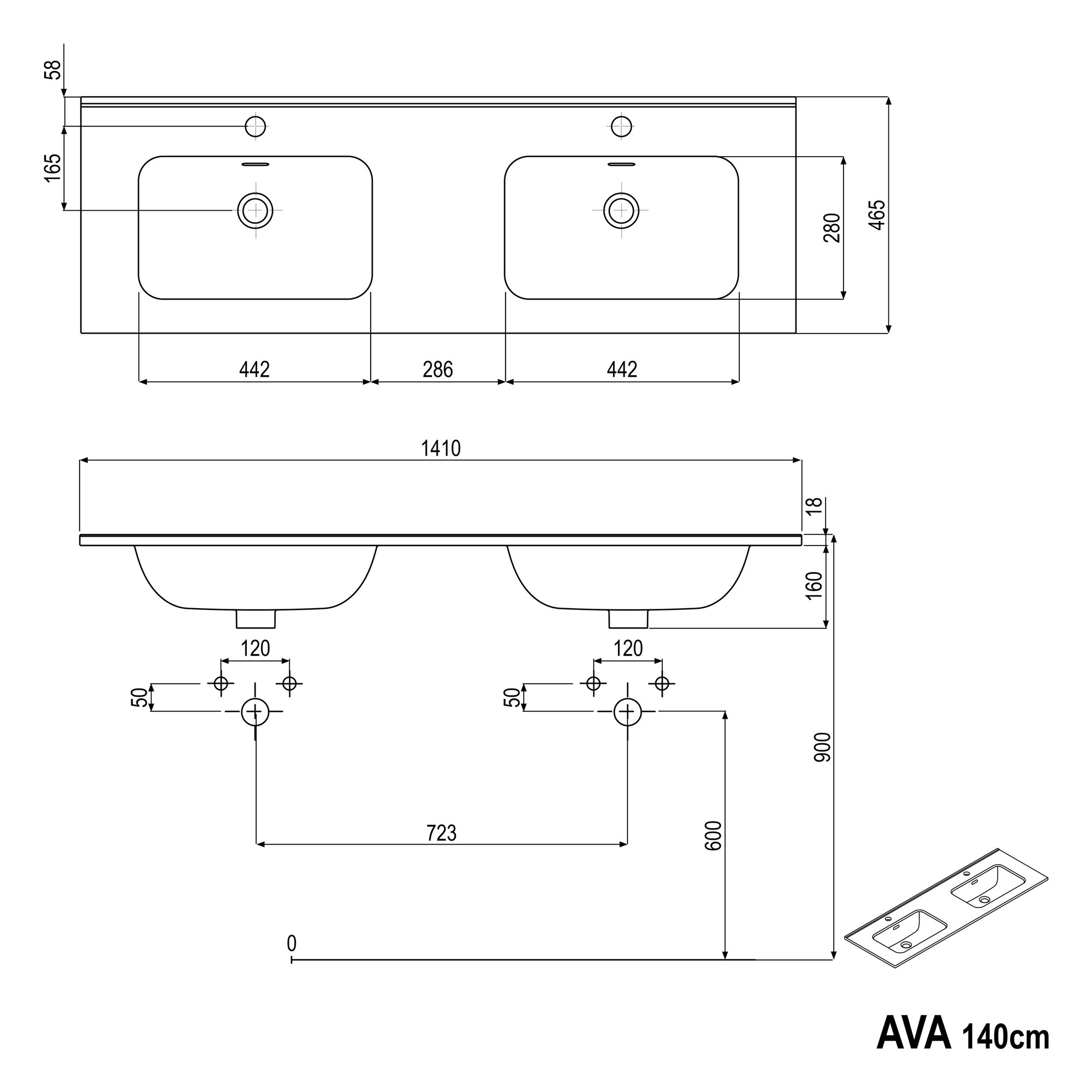 Meuble salle de bain AVA 140 cm