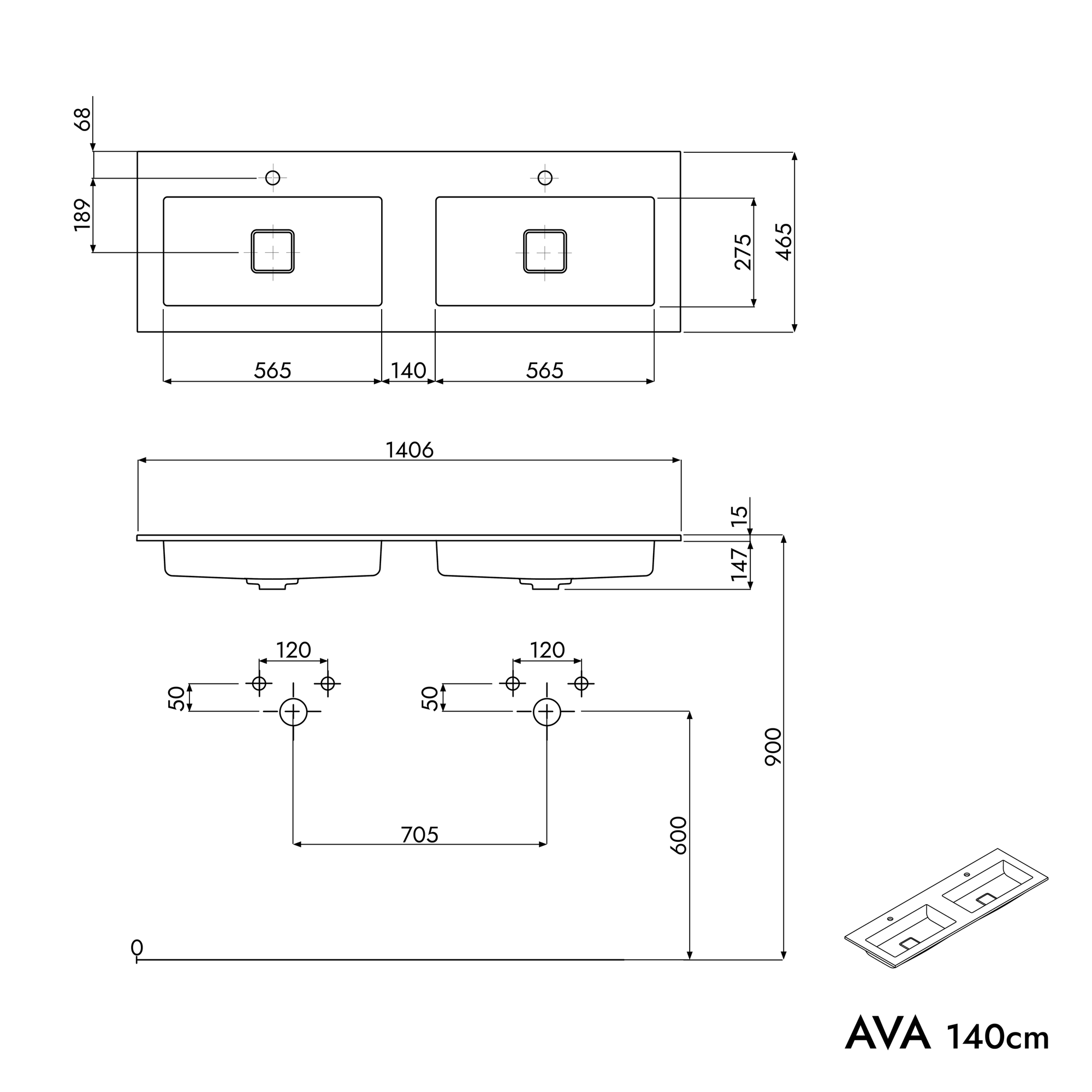 Meuble salle de bain AVA 140 cm