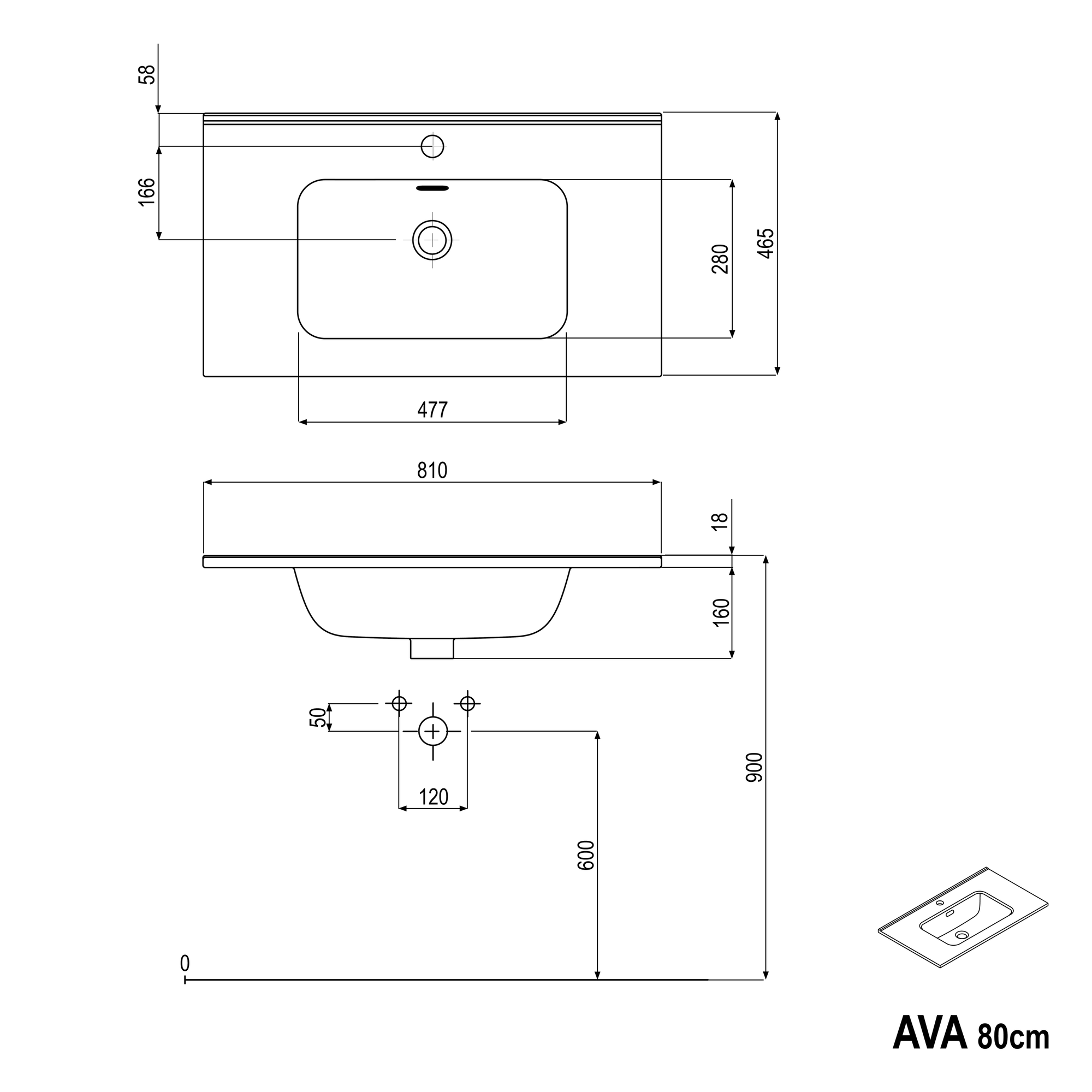 Meuble salle de bain AVA 80 cm