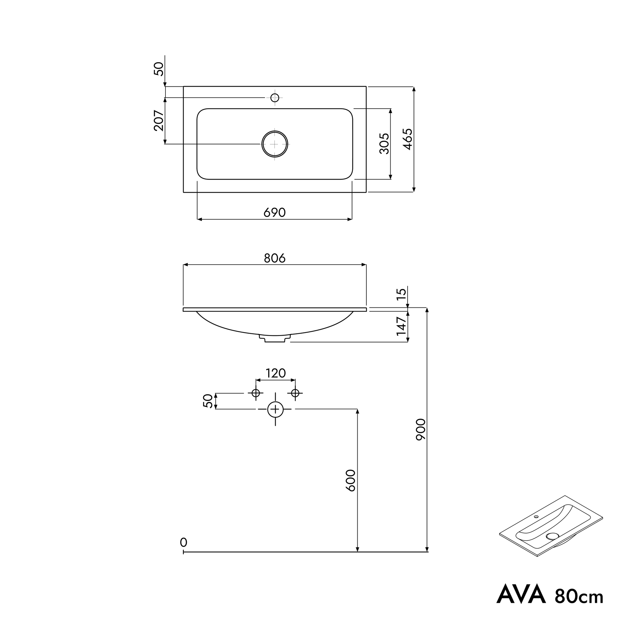 Meuble salle de bain AVA 80 cm
