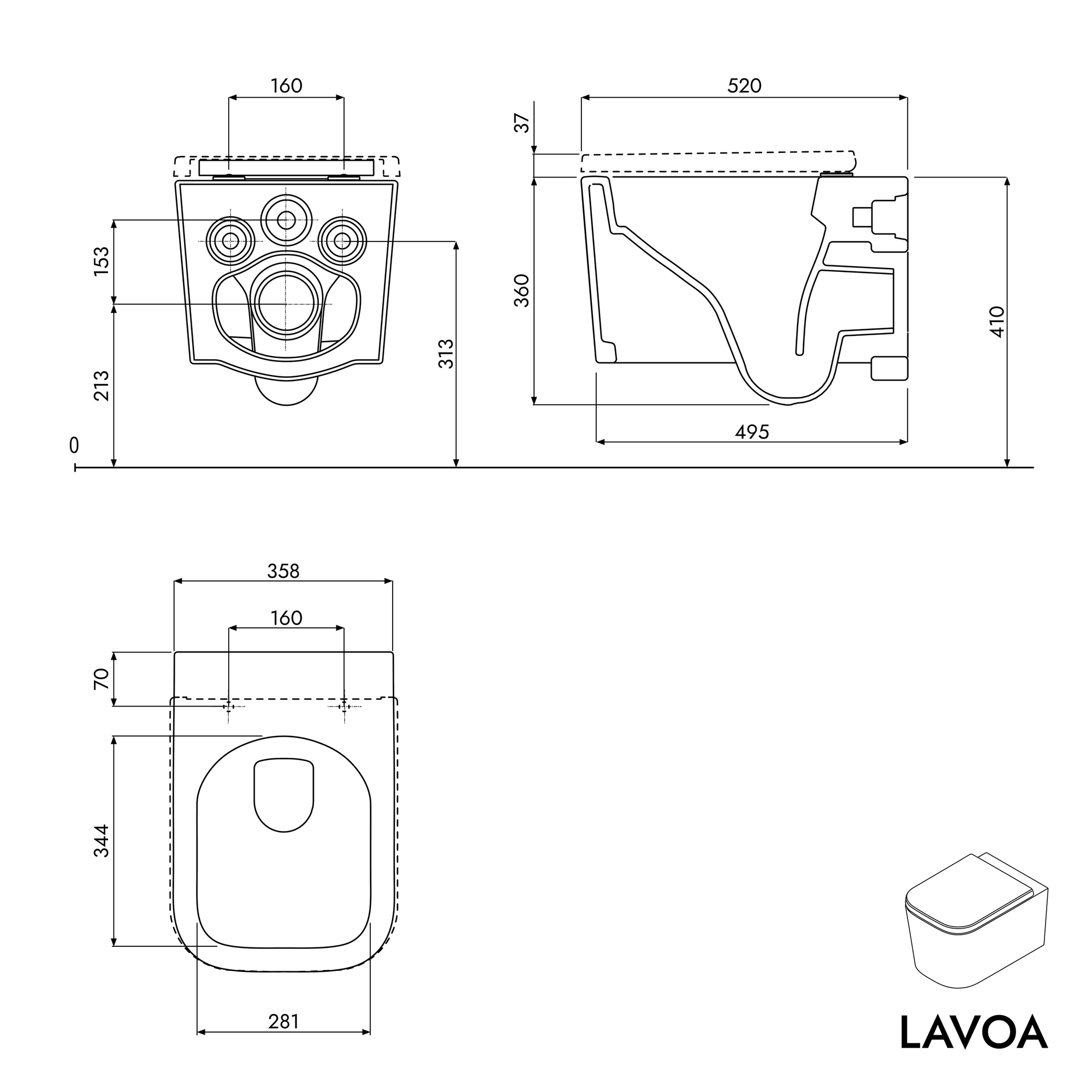 WC suspendu sans rebord LAVOA