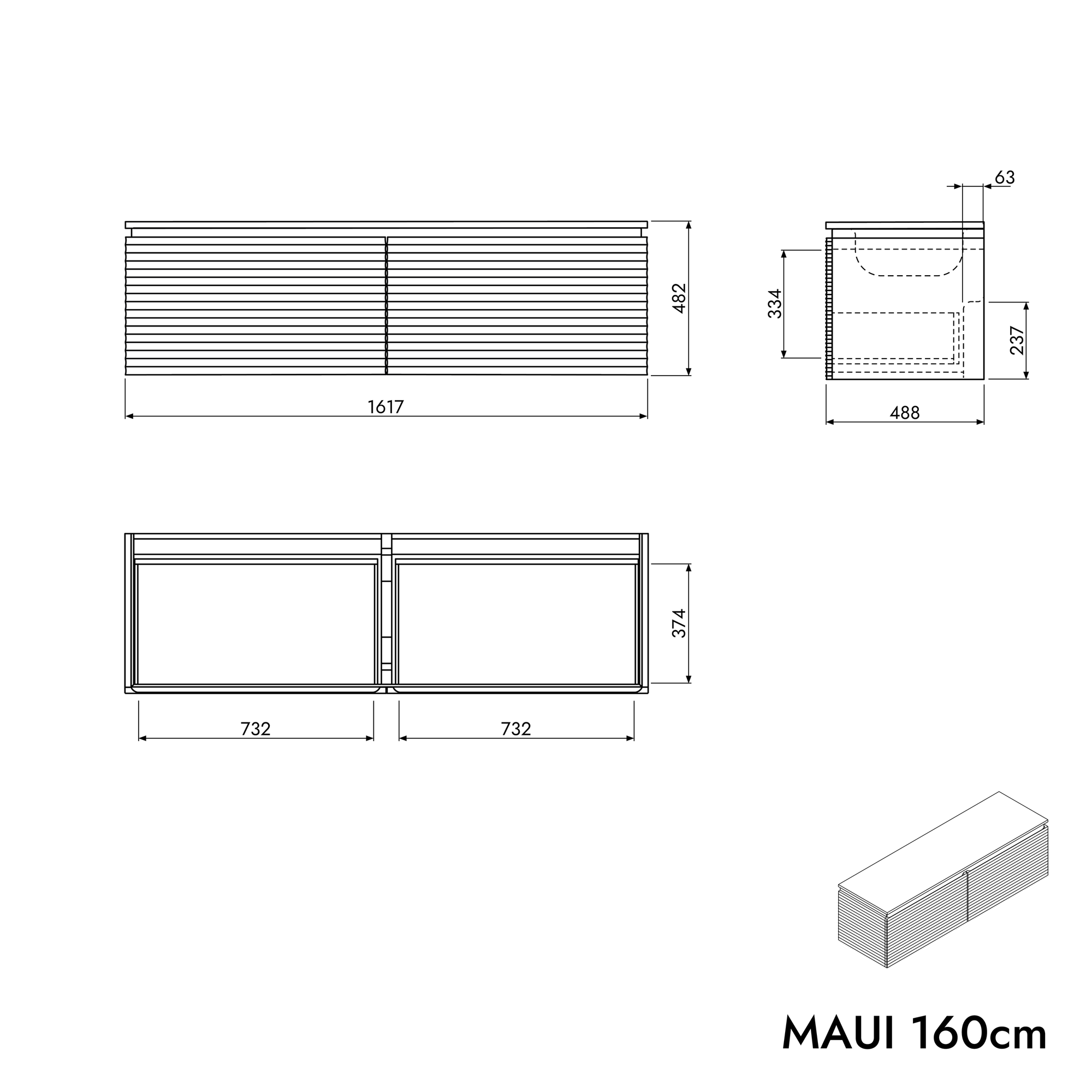 Meuble sous-lavabo MAUI 160 cm