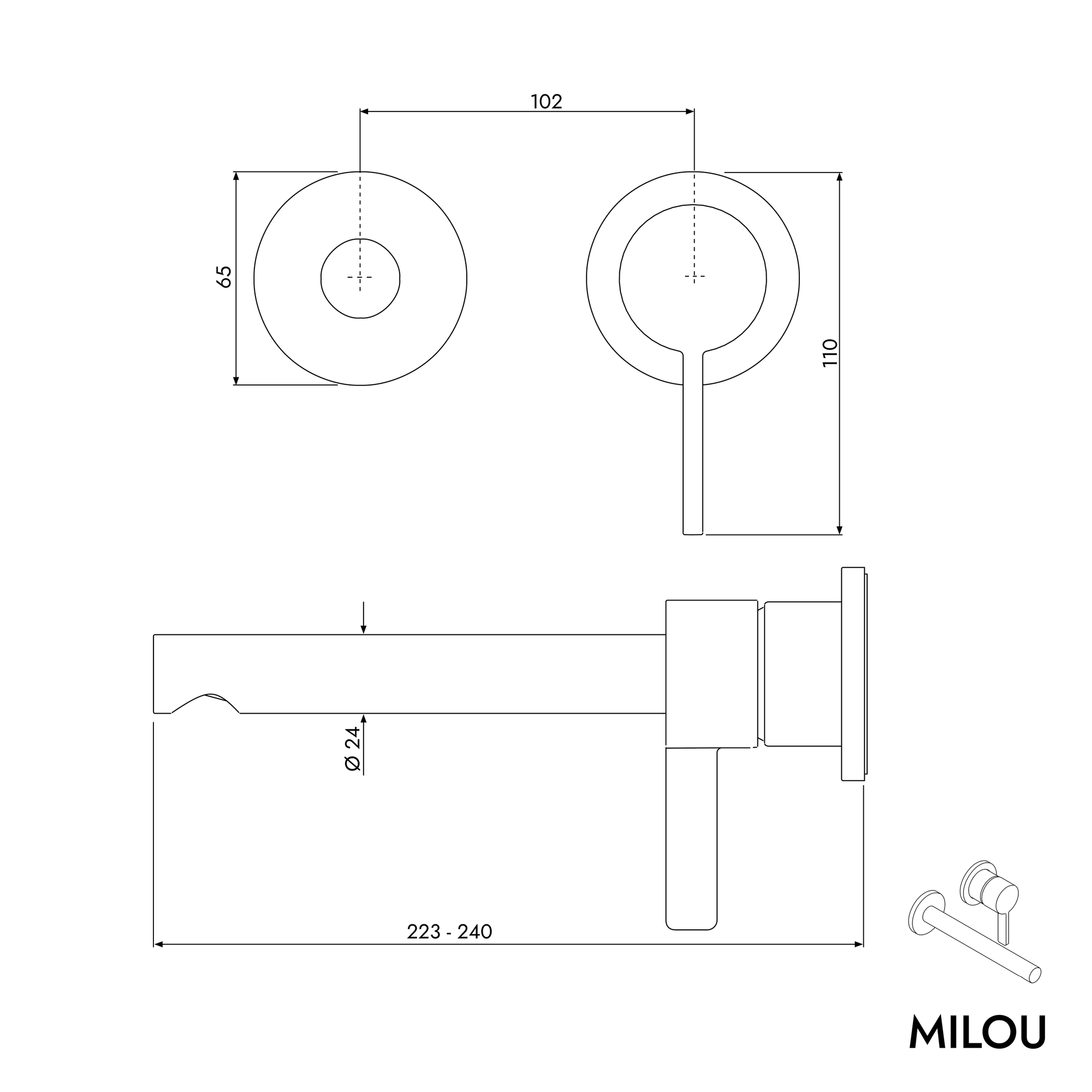Mitigeur de lavabo mural MILOU encastré