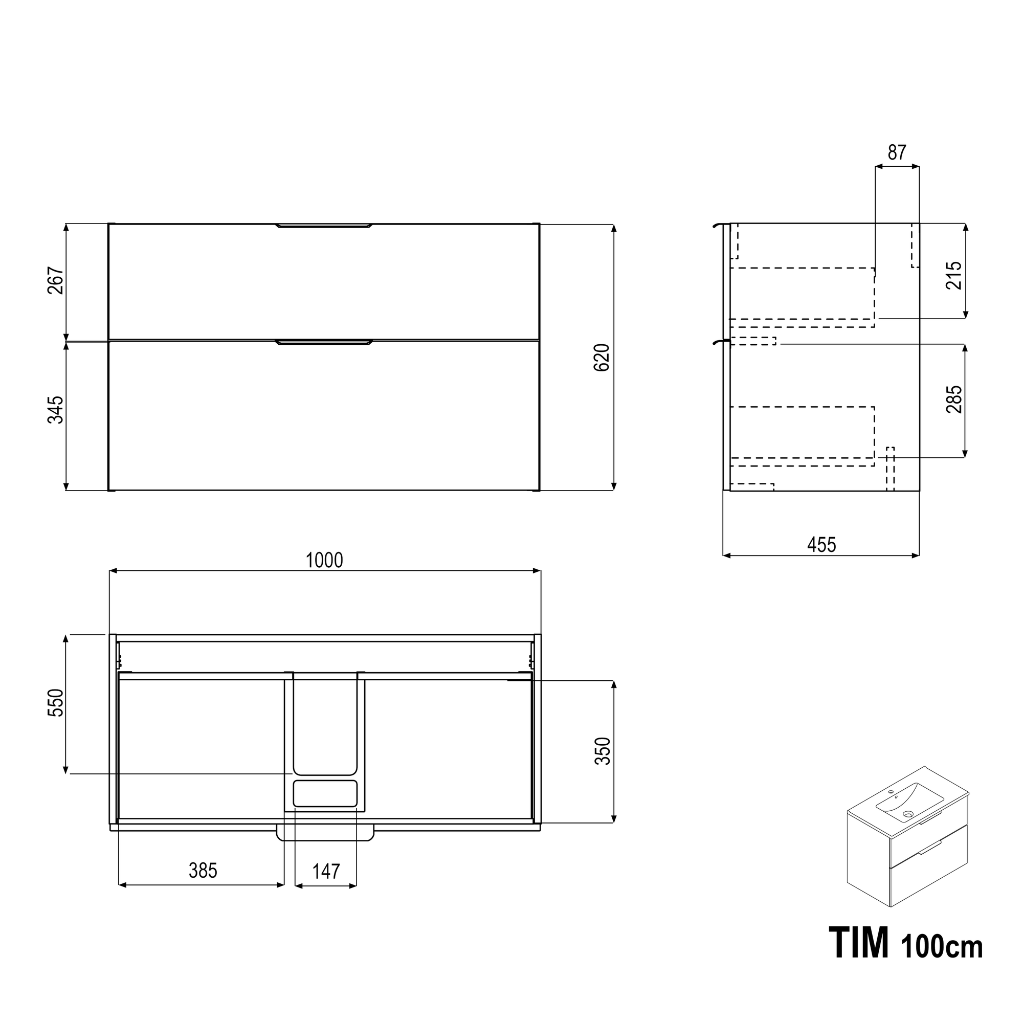 Ensemble de meubles de salle de bain TIM 100 cm avec lavabo