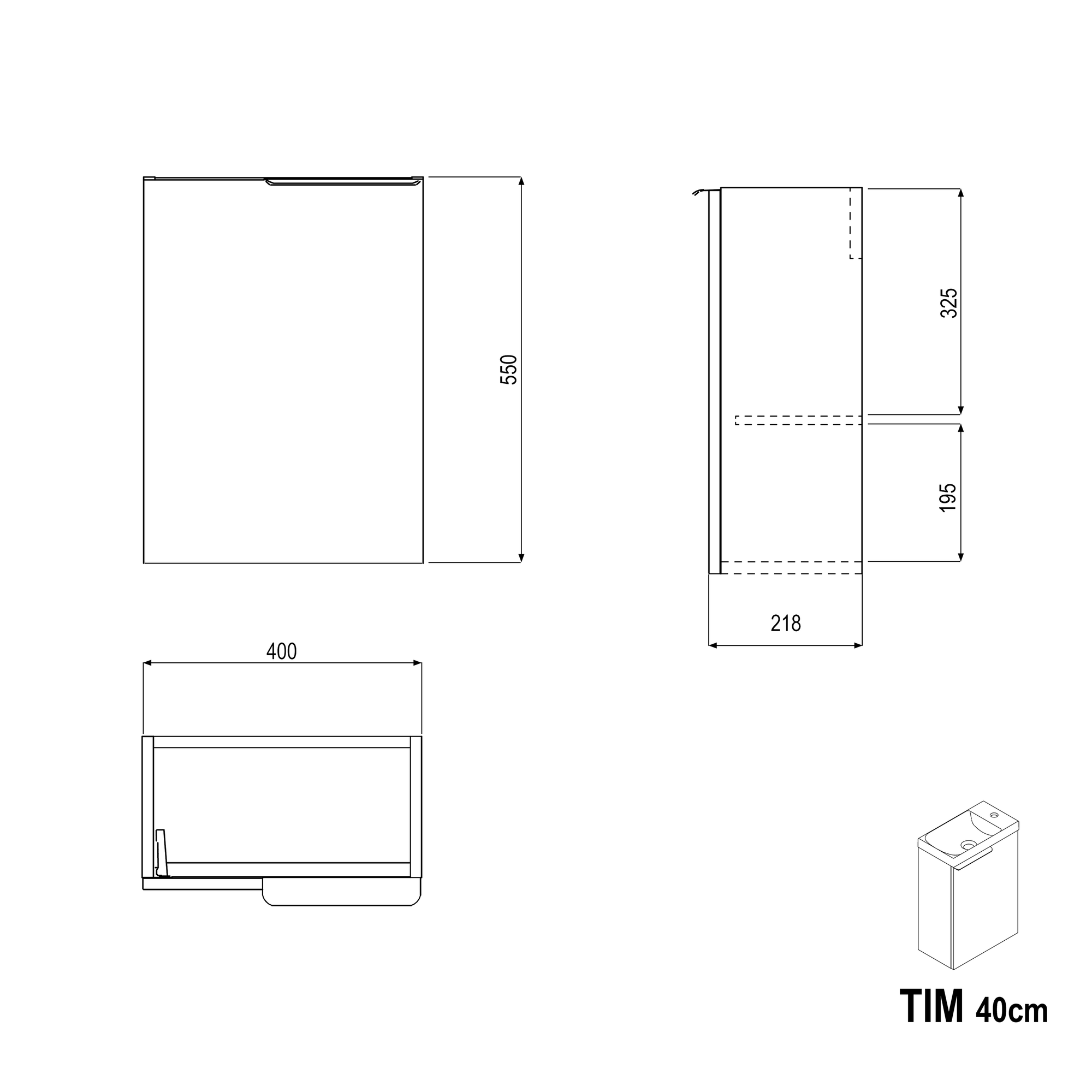 Ensemble de meubles de salle de bain WC invités TIM 40 cm avec lavabo