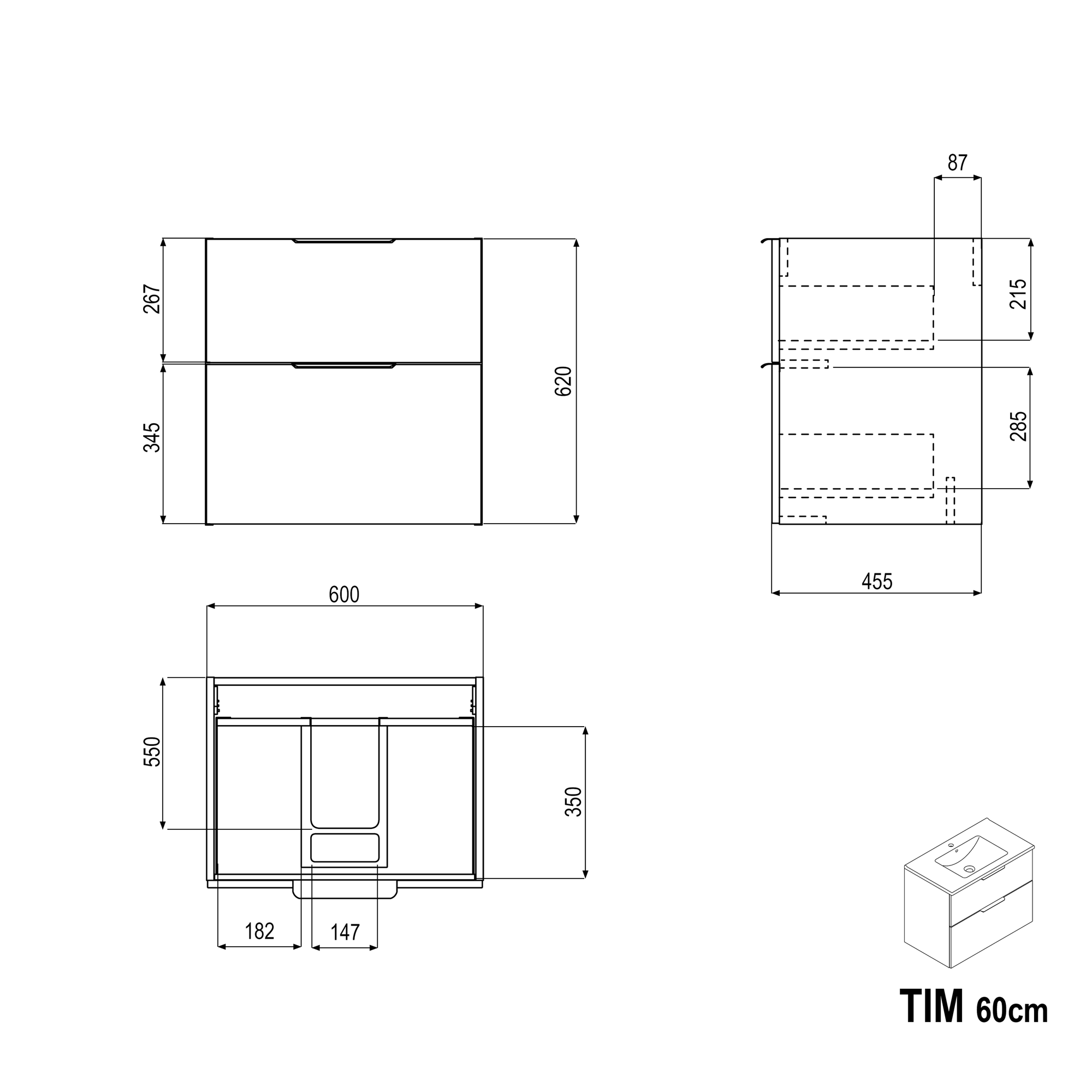 Ensemble de meubles de salle de bain TIM 60 cm avec lavabo