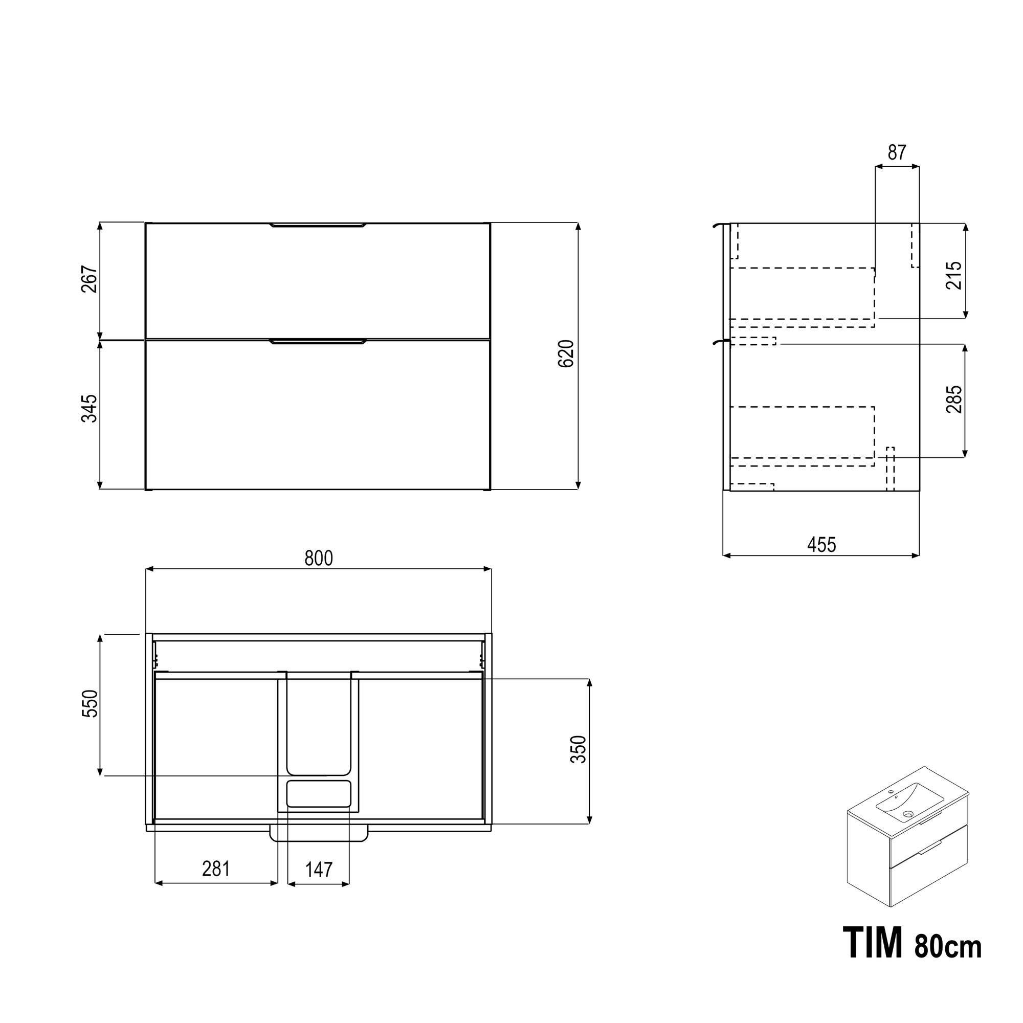 Ensemble de meubles de salle de bain TIM 80 cm avec vasque en céramique
