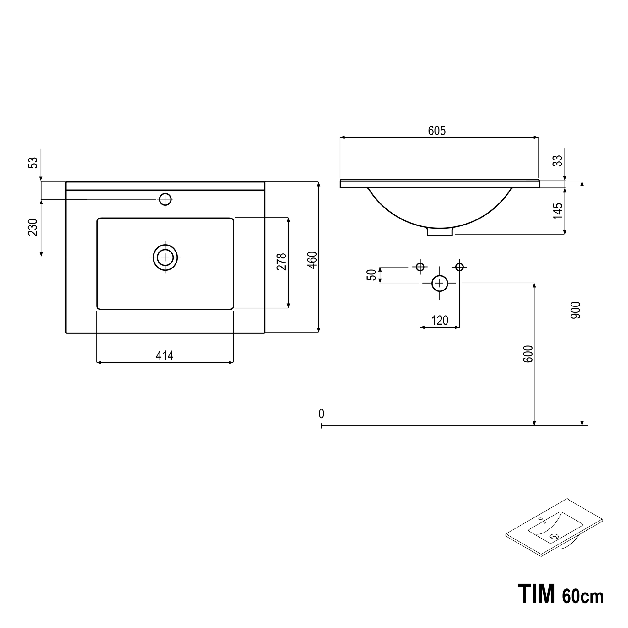 Ensemble de meubles de salle de bain TIM 60 cm avec lavabo
