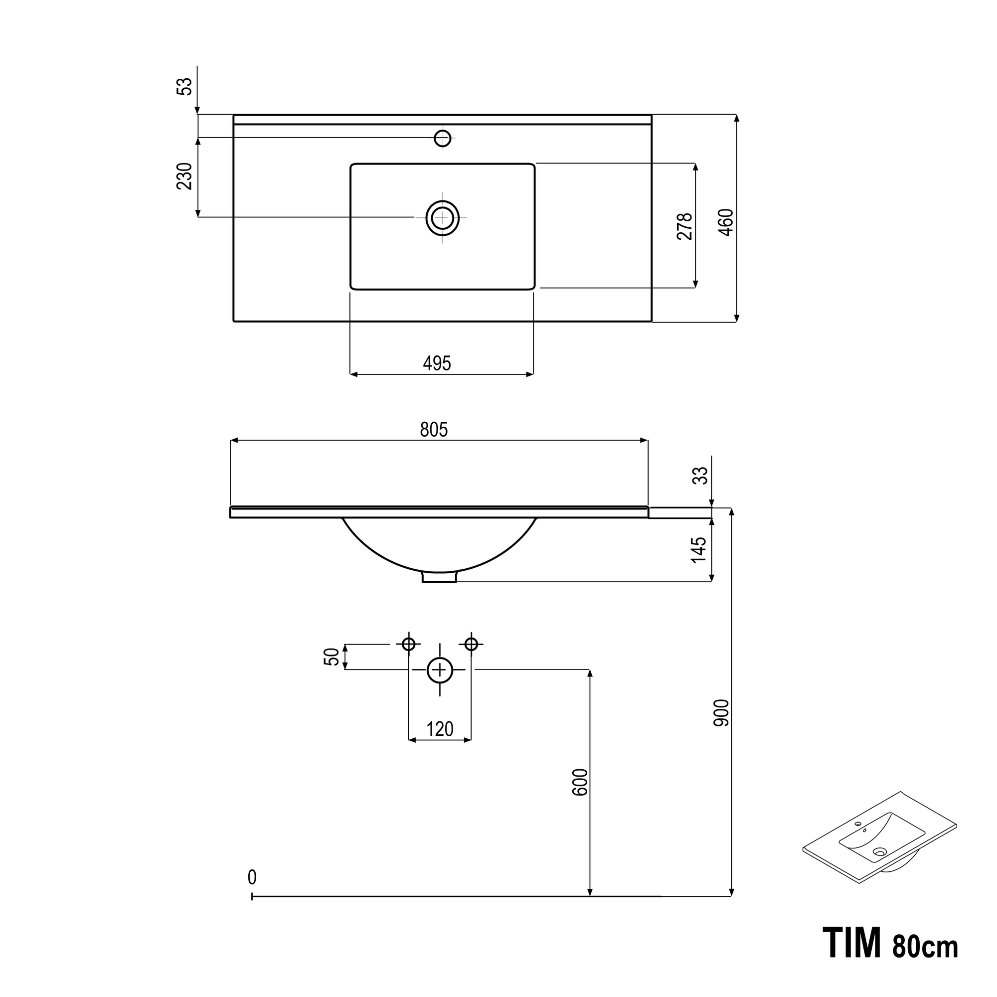 Ensemble de meubles de salle de bain TIM 80 cm avec vasque en céramique