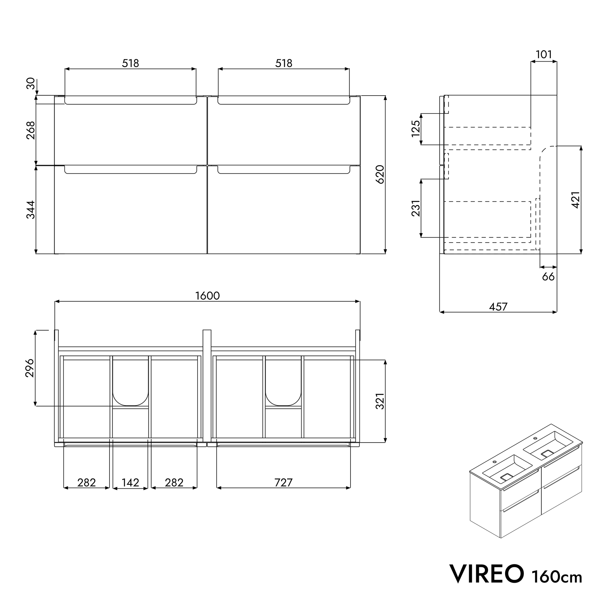 Meuble sous-lavabo VIREO 160 cm