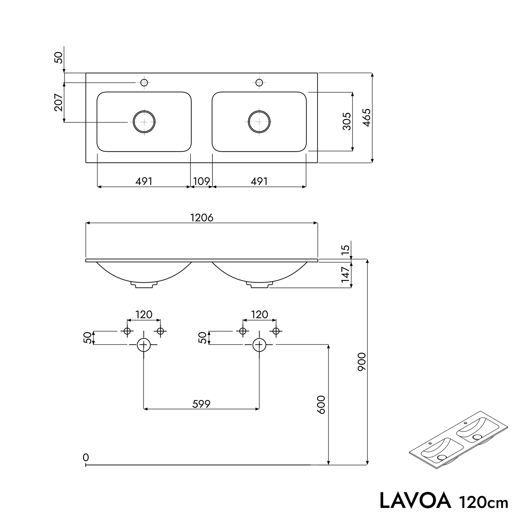 Meuble salle de bain LAVOA 120 cm