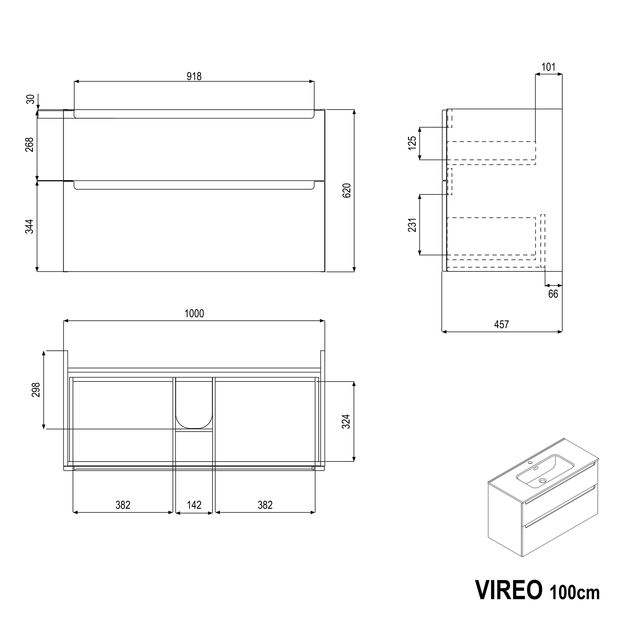 Ensemble de meubles de salle de bain VIREO 100 cm avec lavabo