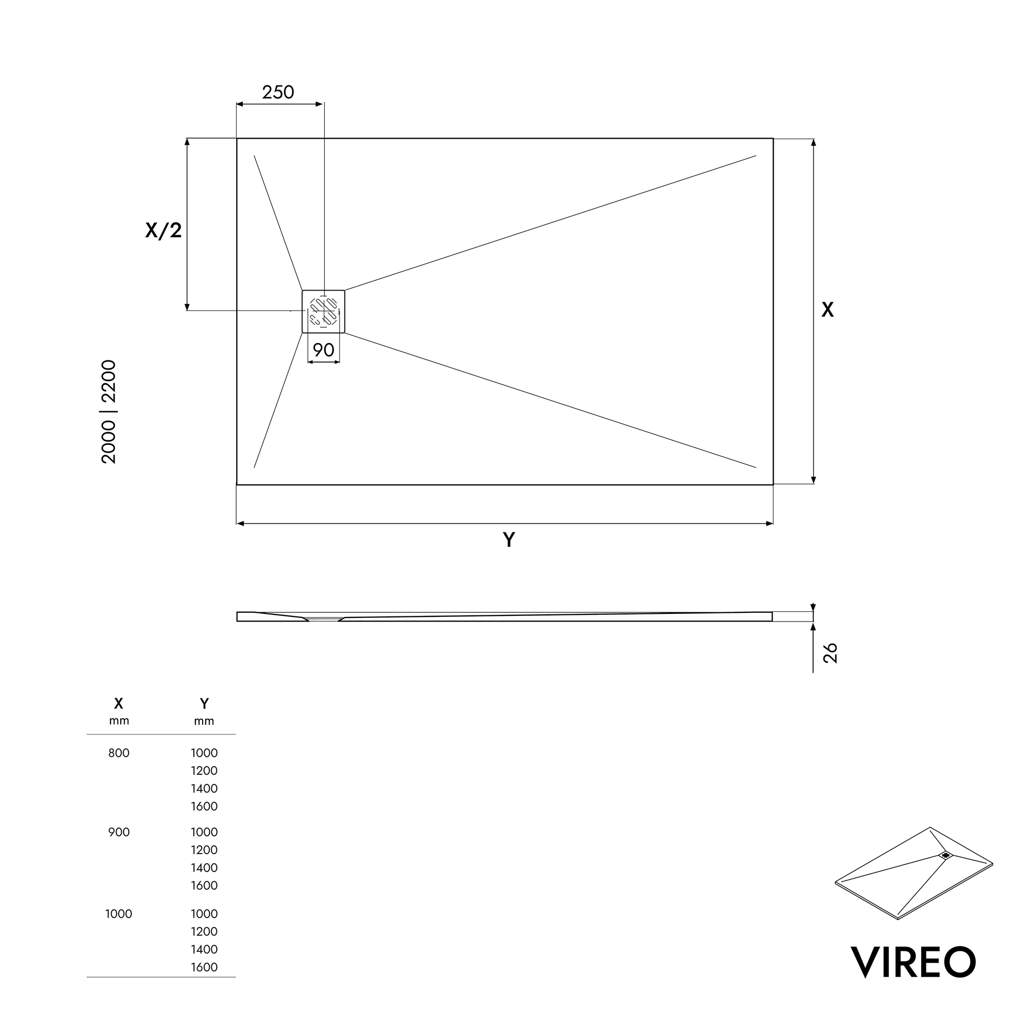 Receveur de douche en fonte minérale VIREO