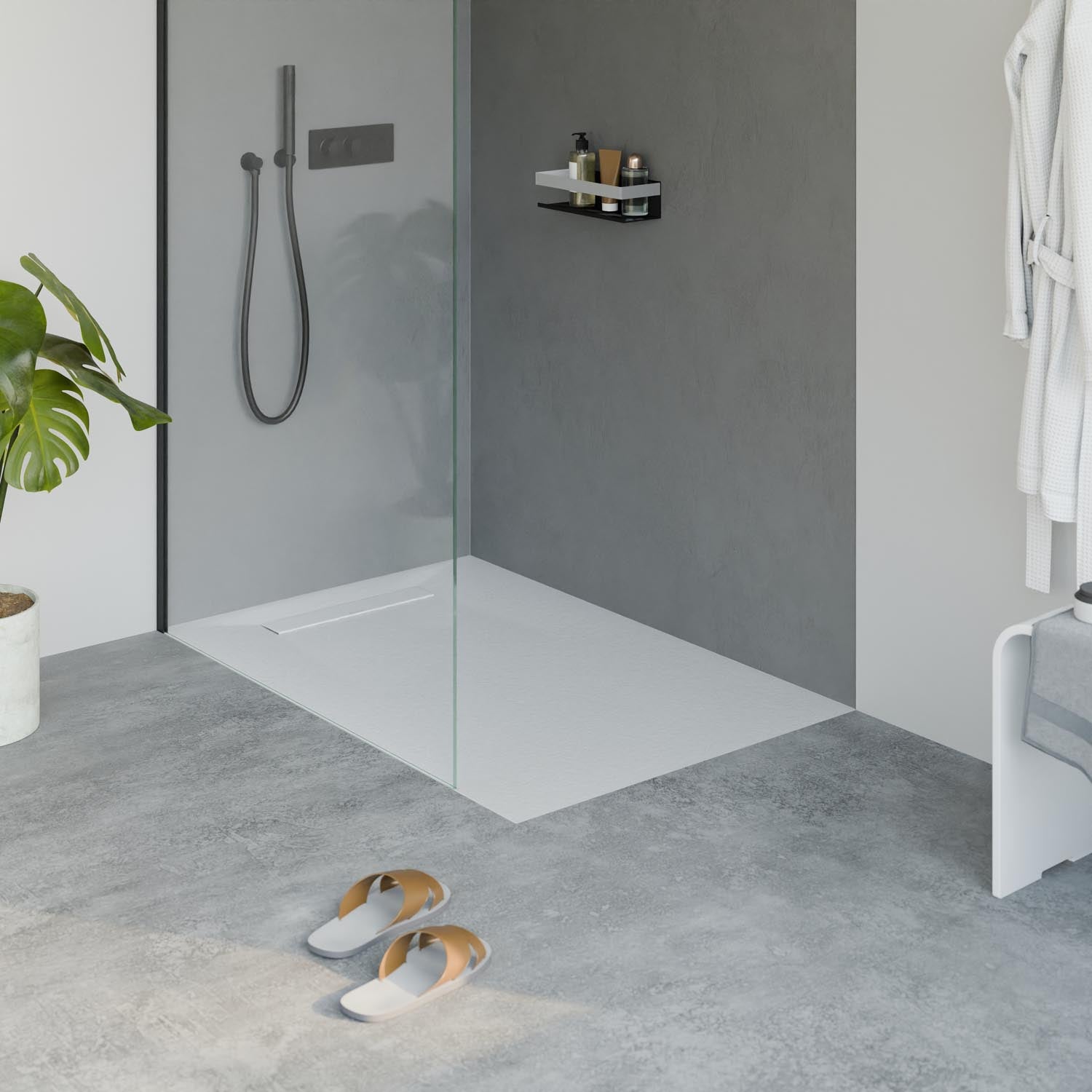 Receveur de douche en fonte minérale LAVOA - Blanc mat - Dimensions au choix