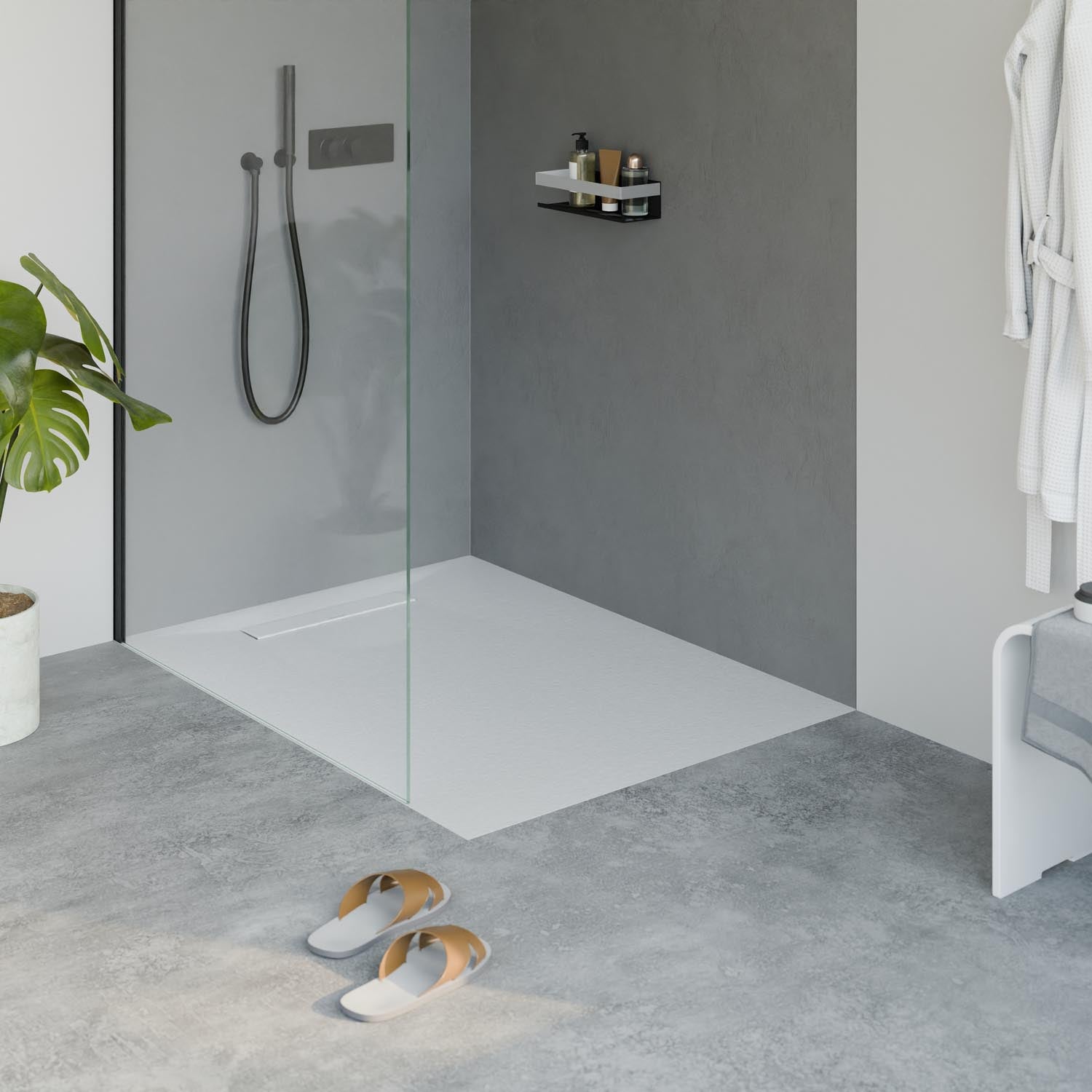 Receveur de douche en fonte minérale LAVOA - Blanc mat - Dimensions au choix
