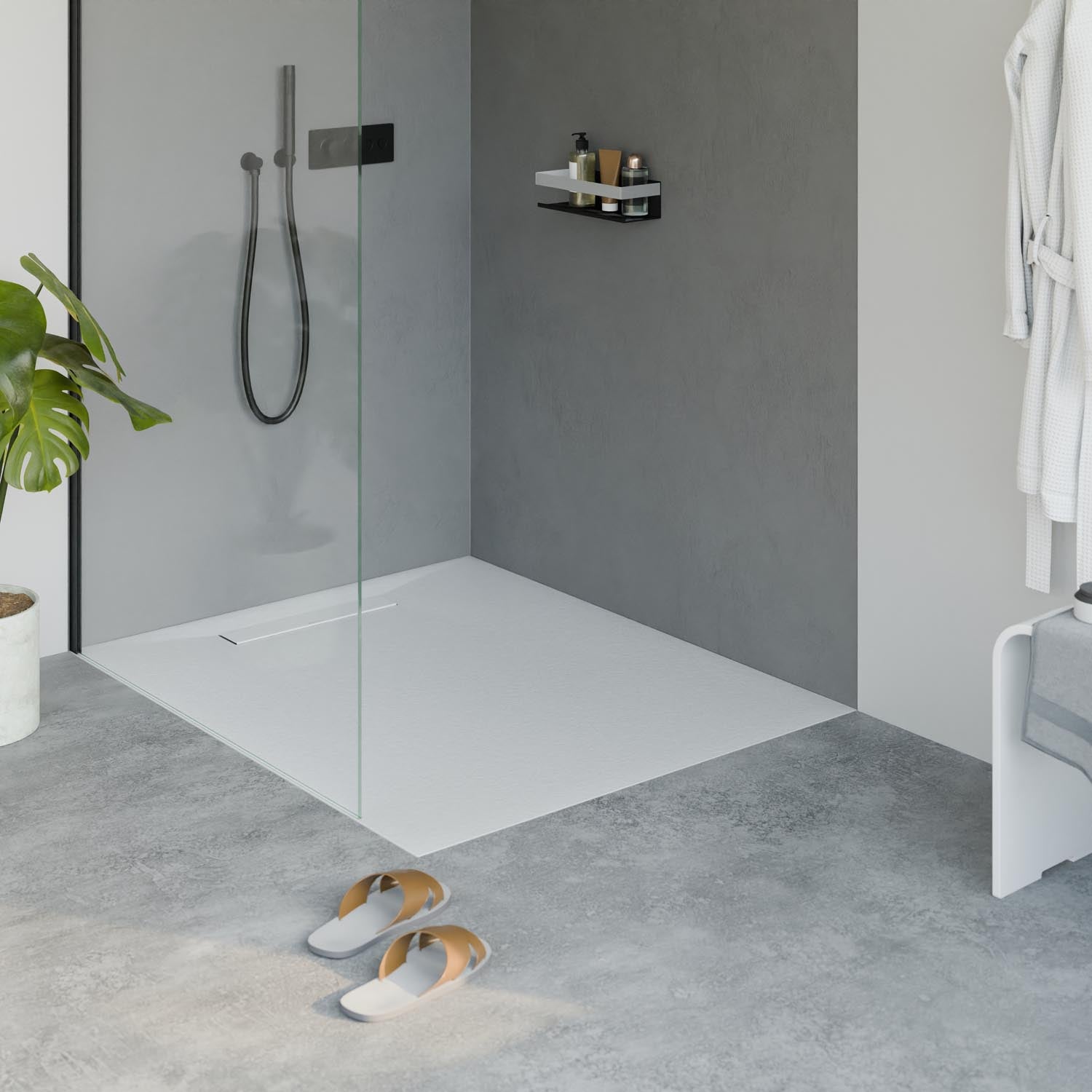 Receveur de douche en fonte minérale LAVOA - Blanc mat - Dimensions au choix