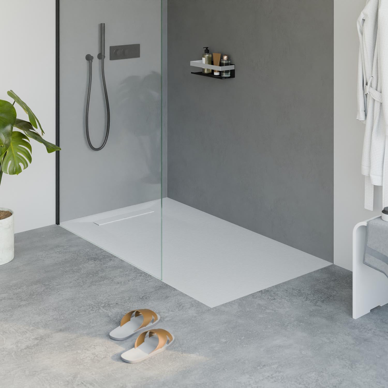 Receveur de douche en fonte minérale LAVOA - Blanc mat - Dimensions au choix