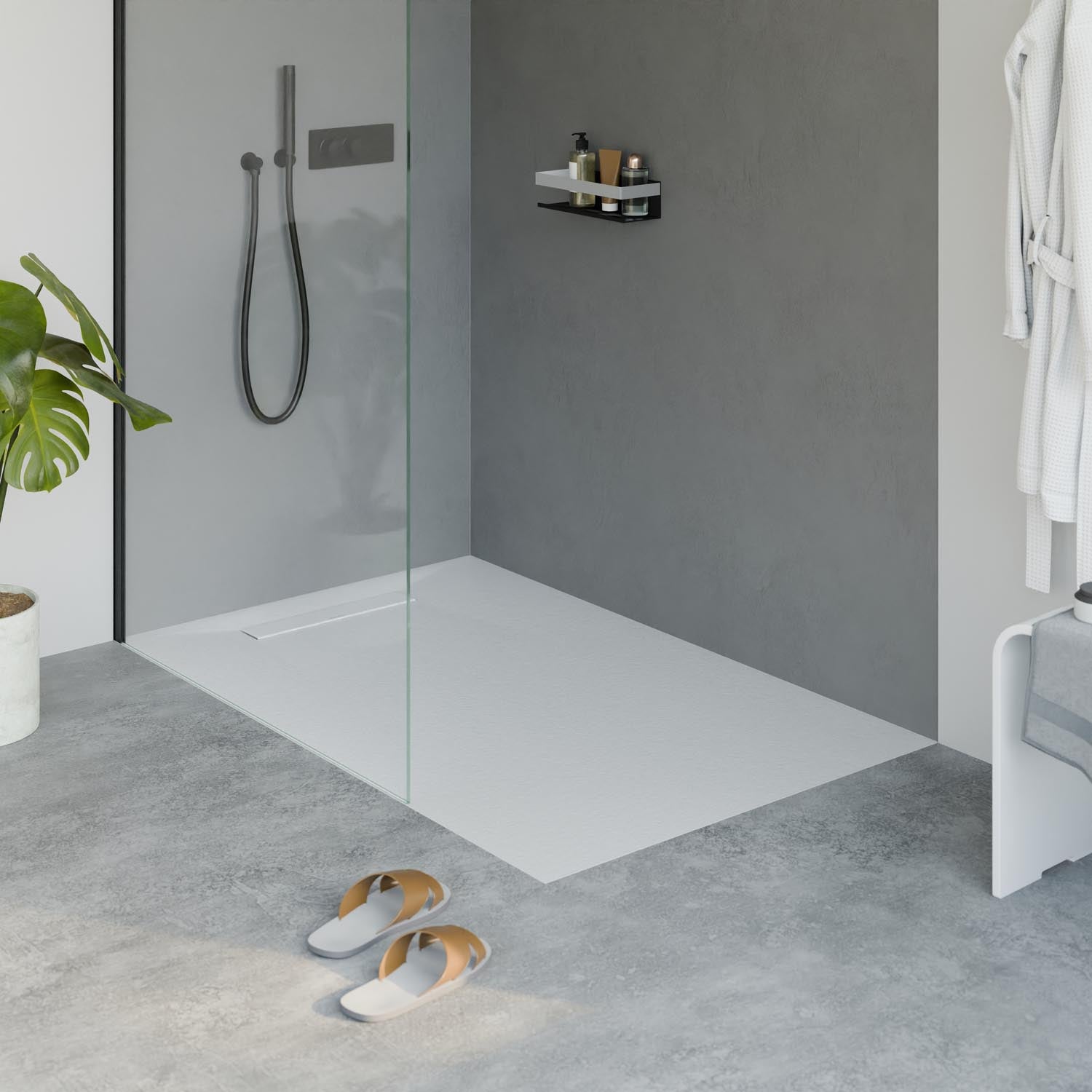 Receveur de douche en fonte minérale LAVOA - Blanc mat - Dimensions au choix
