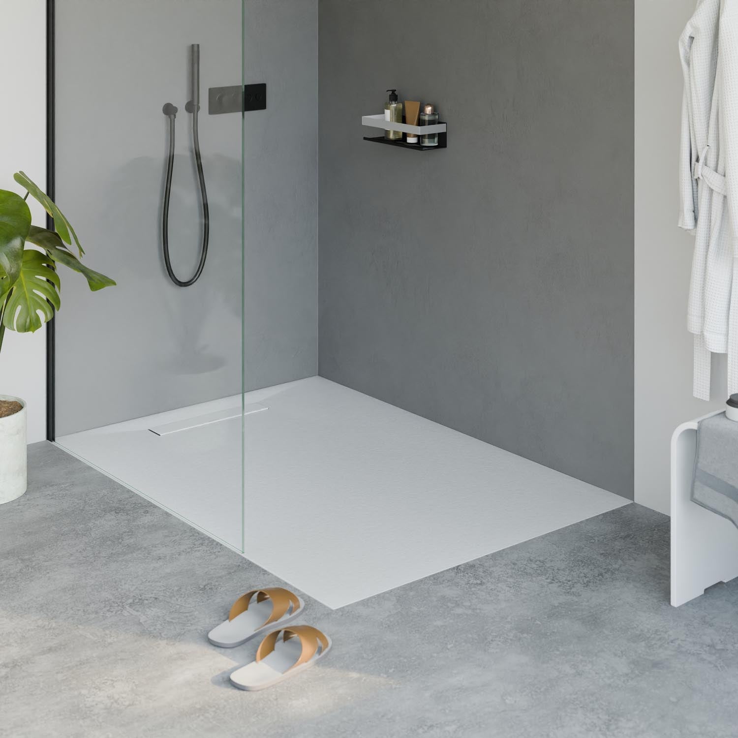 Receveur de douche en fonte minérale LAVOA - Blanc mat - Dimensions au choix