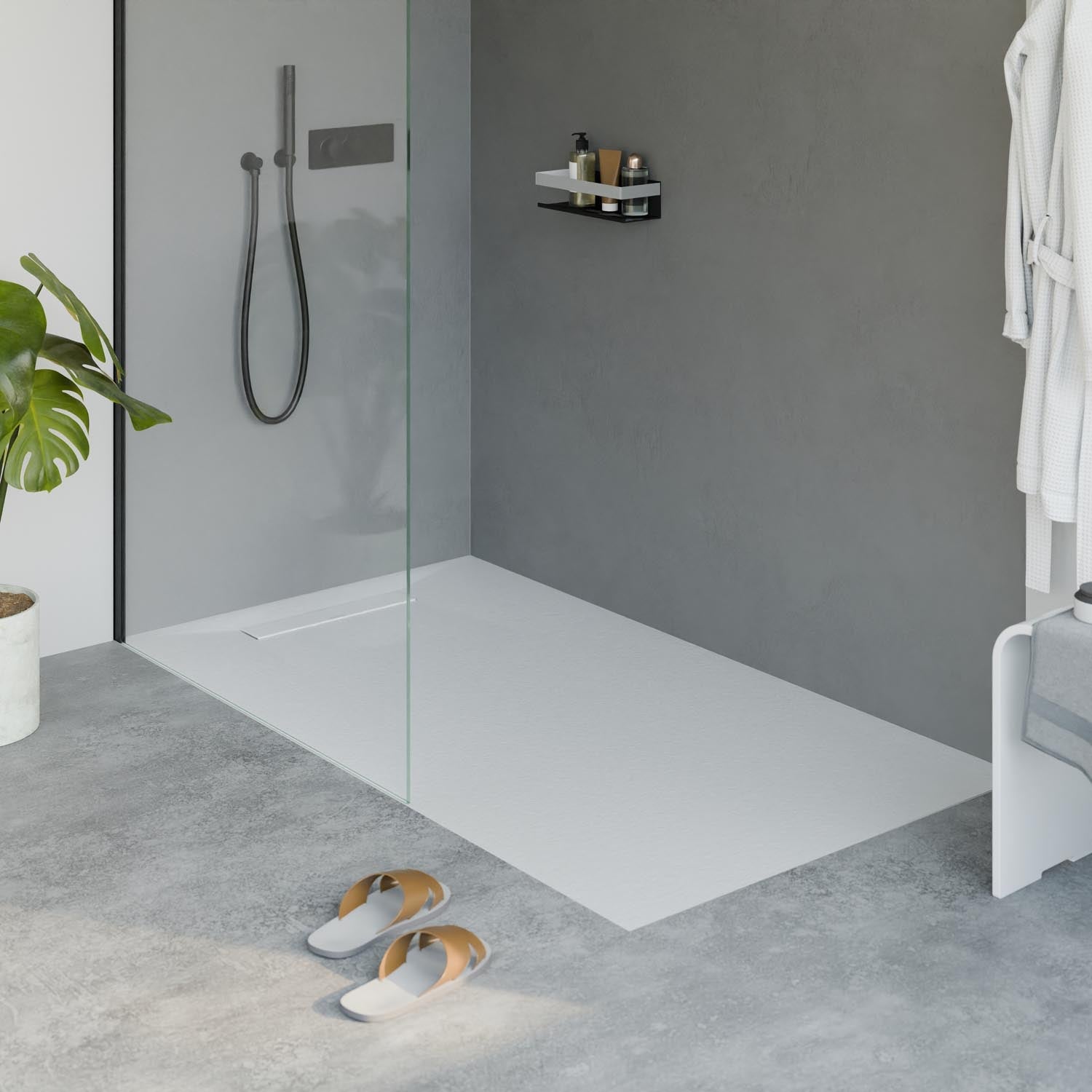 Receveur de douche en fonte minérale LAVOA - Blanc mat - Dimensions au choix