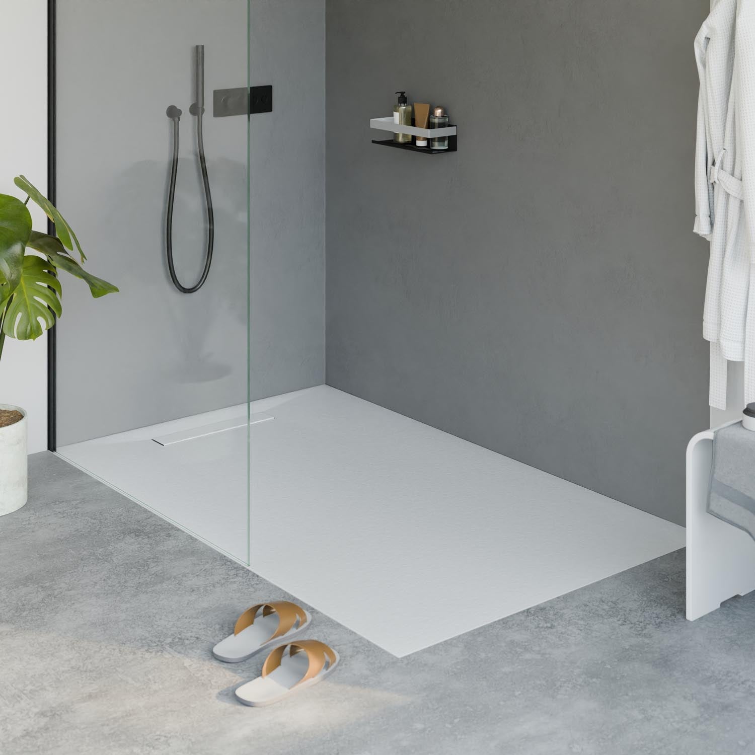Receveur de douche en fonte minérale LAVOA - Blanc mat - Dimensions au choix