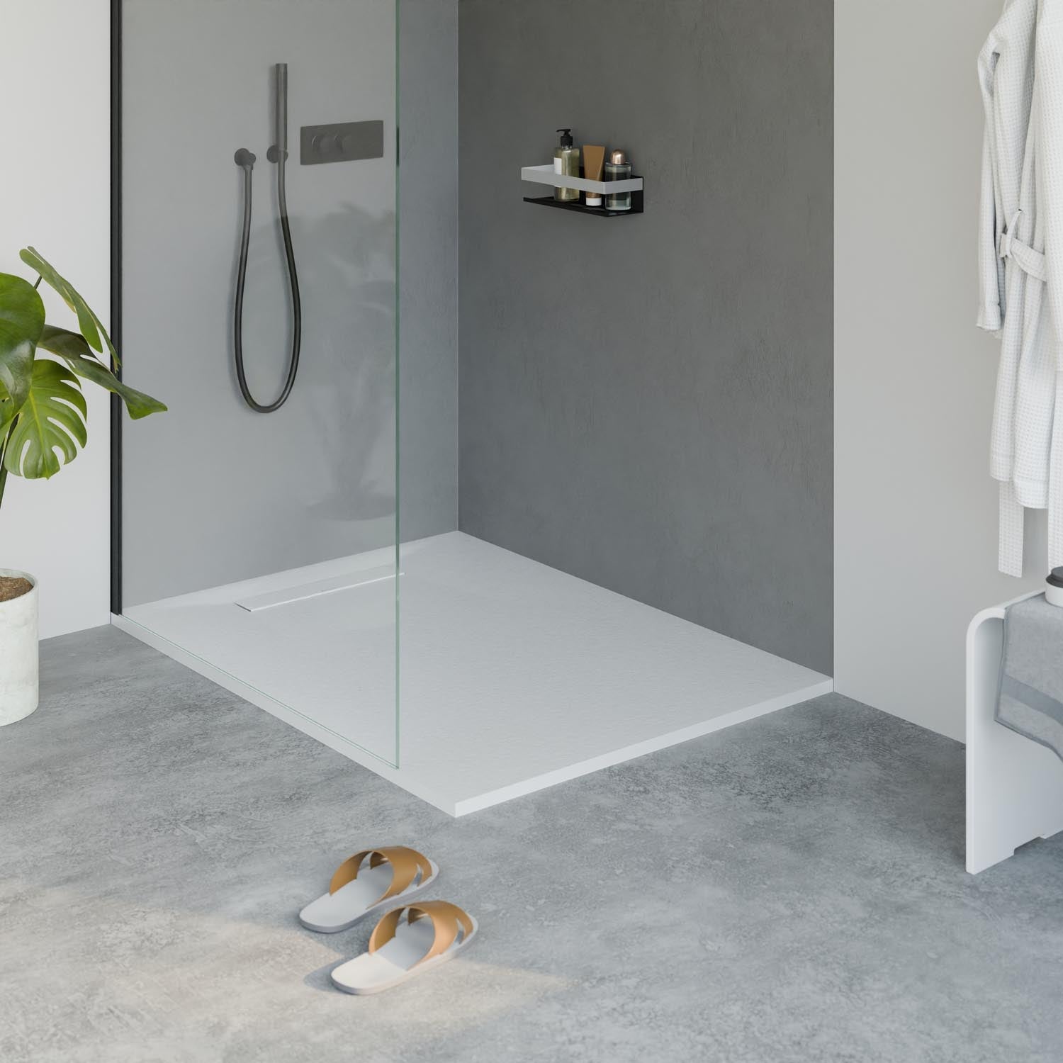 Receveur de douche en fonte minérale LAVOA - Blanc mat - Dimensions au choix
