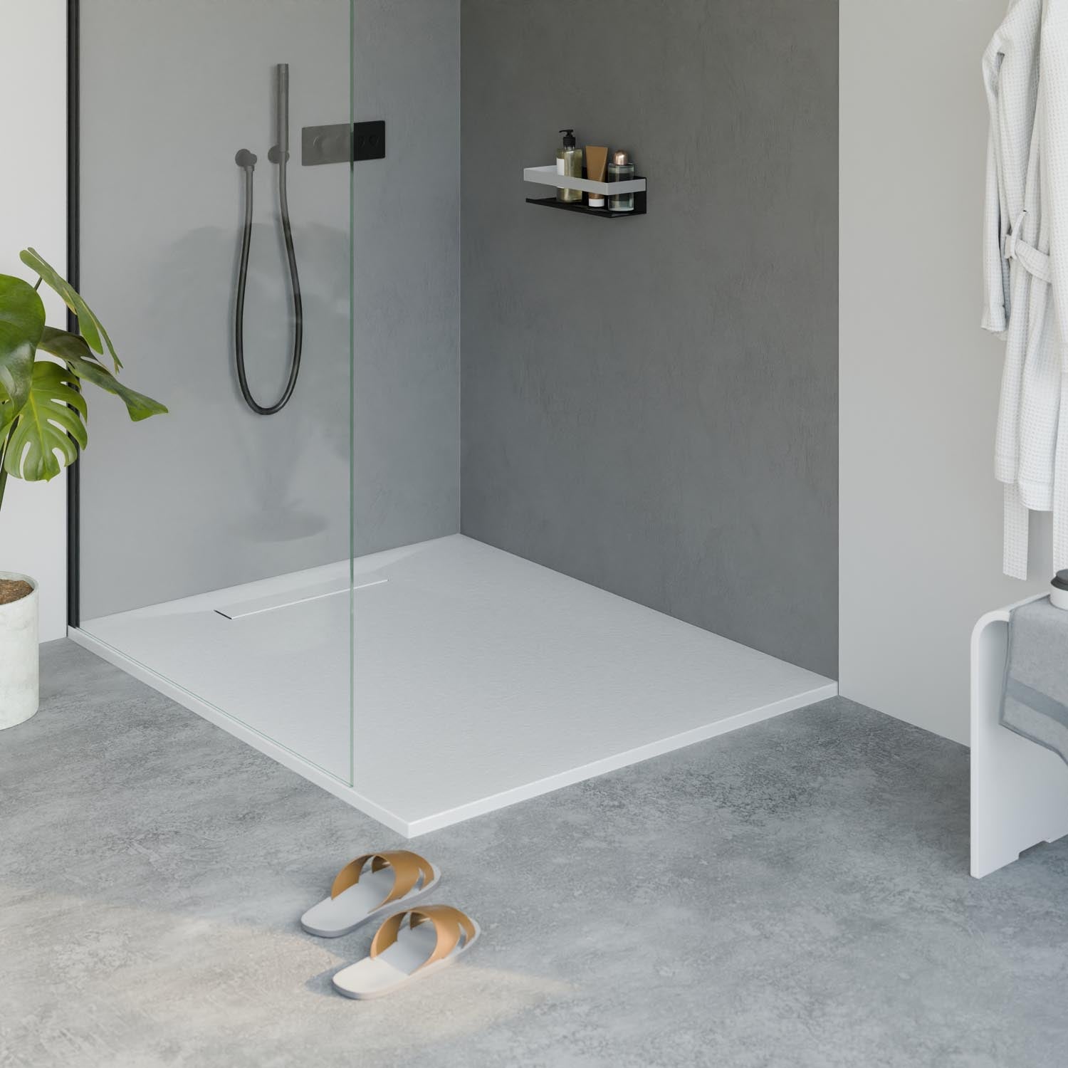 Receveur de douche en fonte minérale LAVOA - Blanc mat - Dimensions au choix