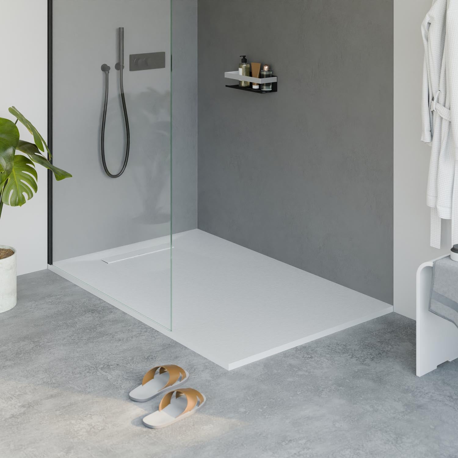Receveur de douche en fonte minérale LAVOA - Blanc mat - Dimensions au choix