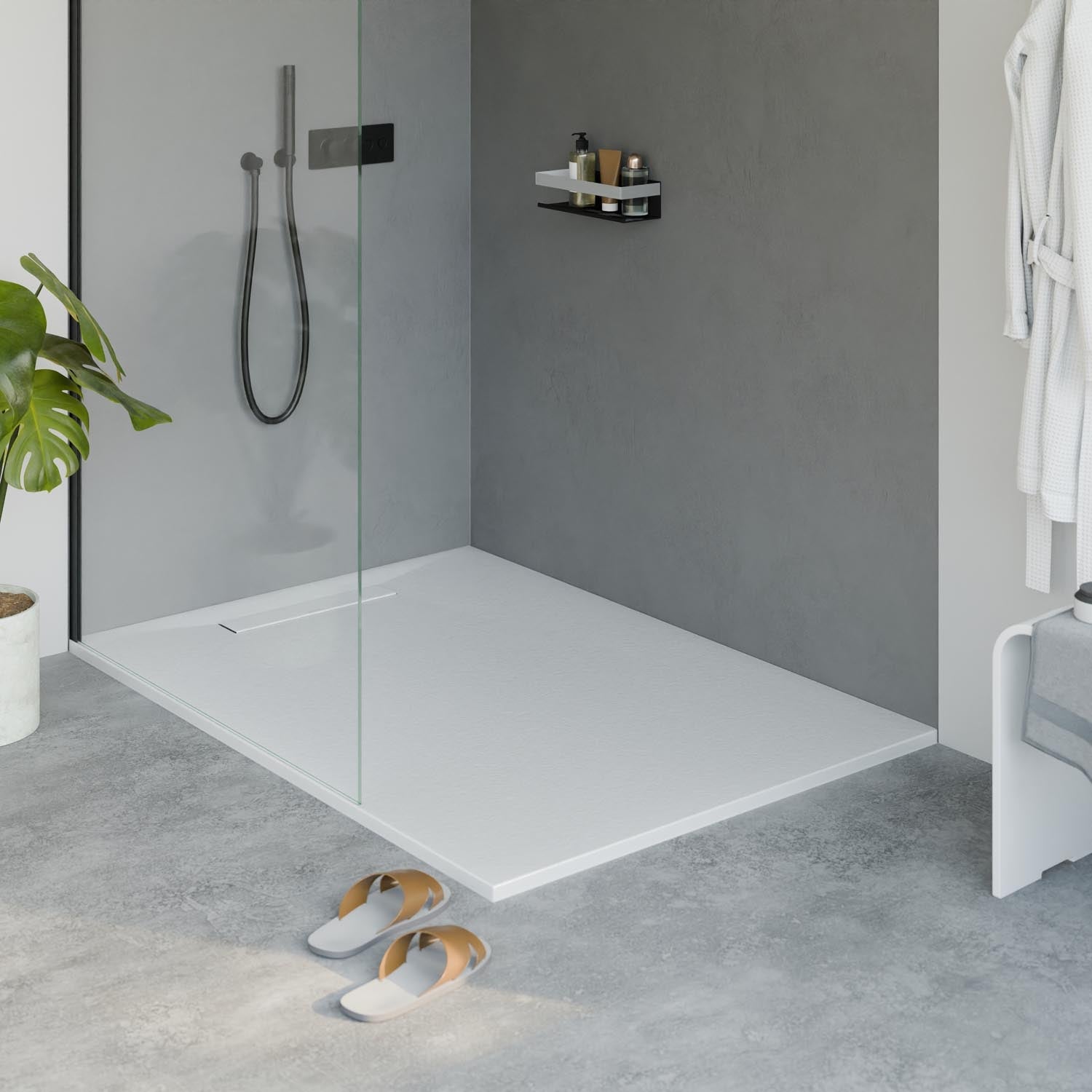 Receveur de douche en fonte minérale LAVOA - Blanc mat - Dimensions au choix