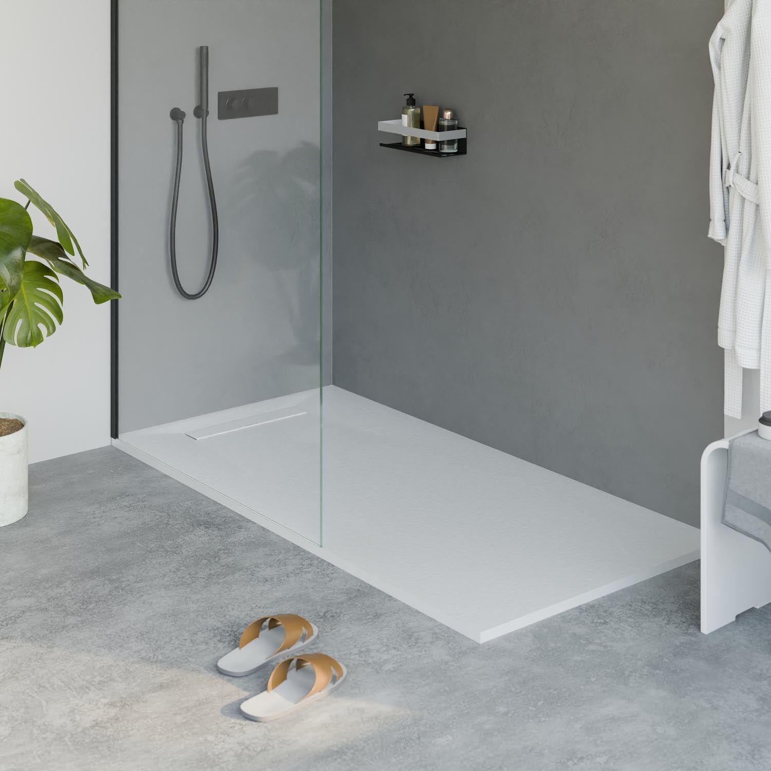Receveur de douche en fonte minérale LAVOA - Blanc mat - Dimensions au choix