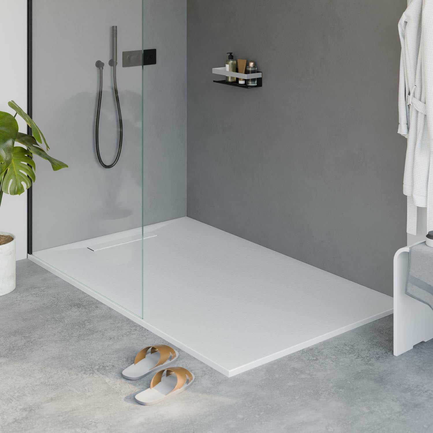 Receveur de douche en fonte minérale LAVOA - Blanc mat - Dimensions au choix