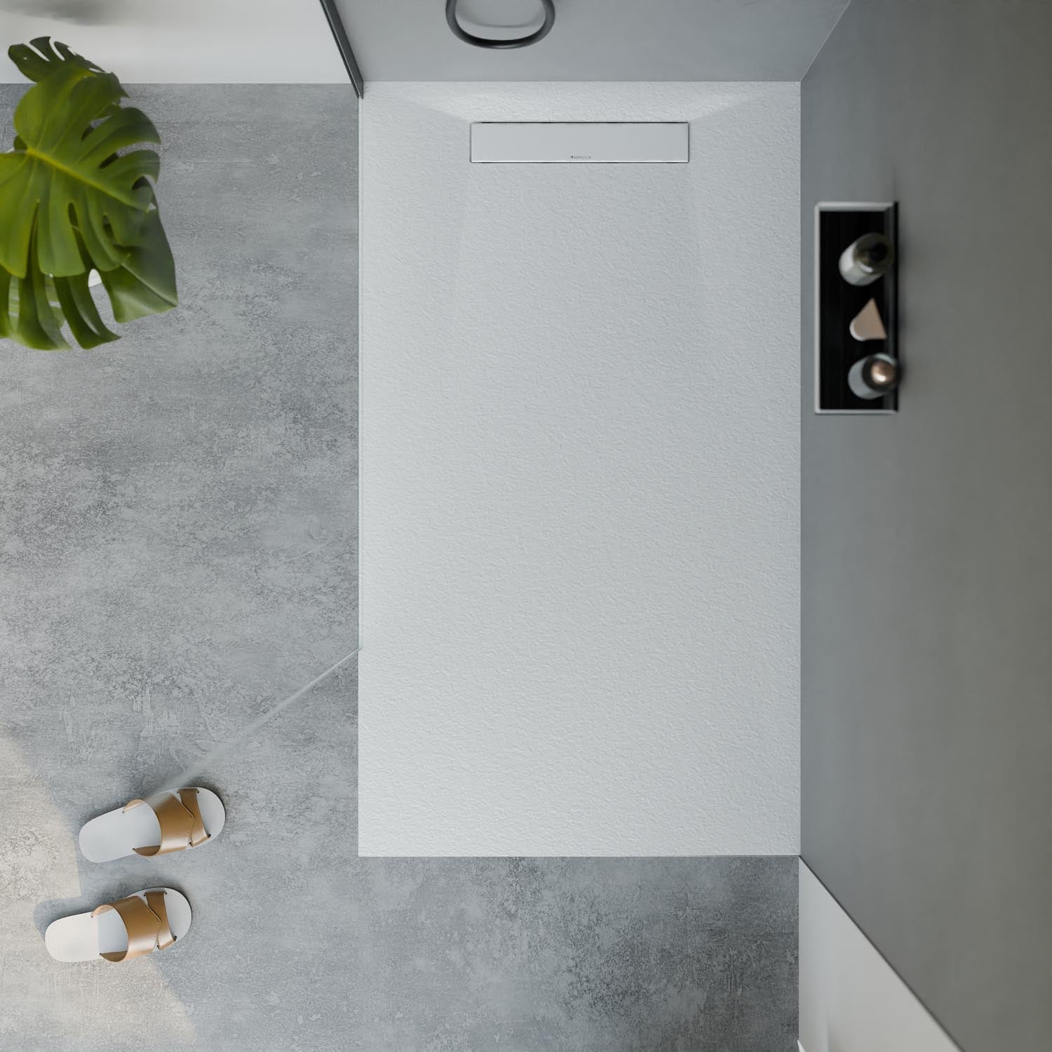 Receveur de douche en fonte minérale LAVOA - Blanc mat - Dimensions au choix