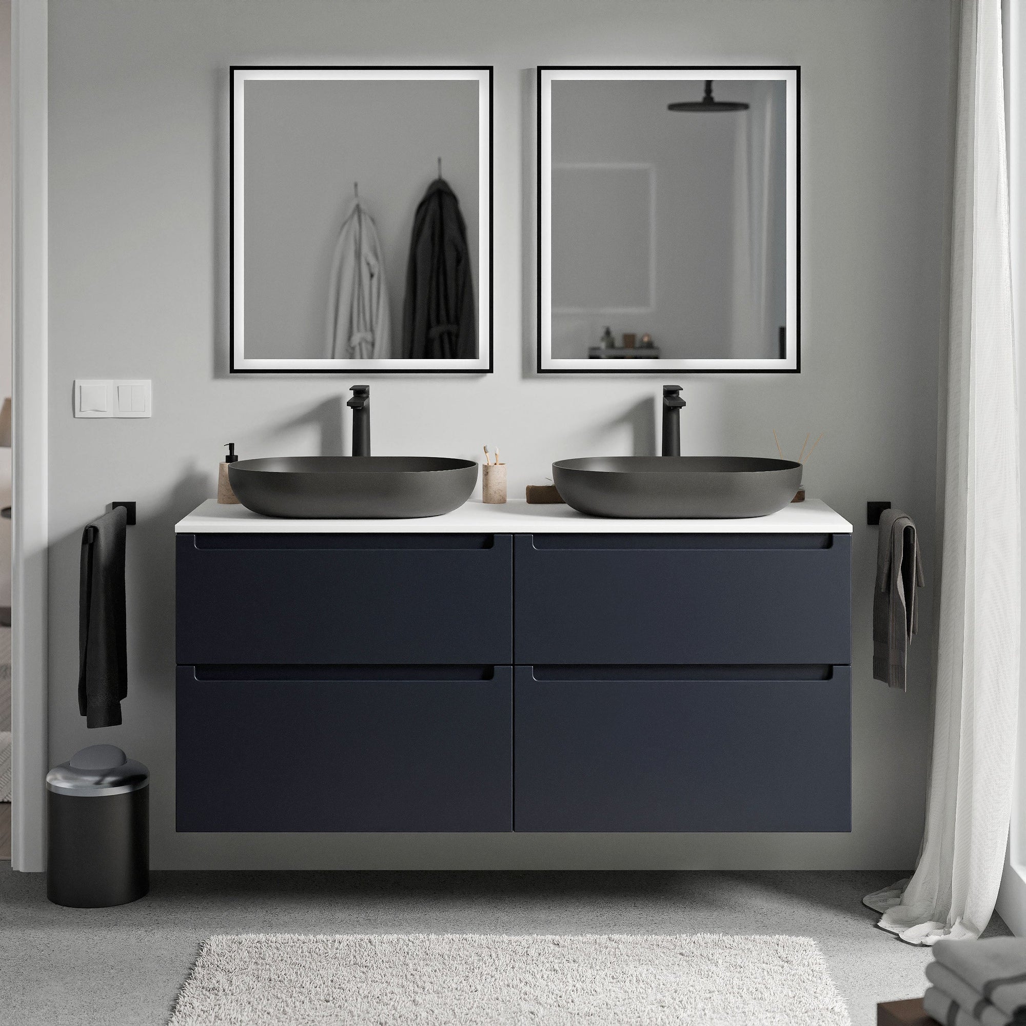 Meuble salle de bain VIREO 140 cm pour vasque à poser - couleurs au choix