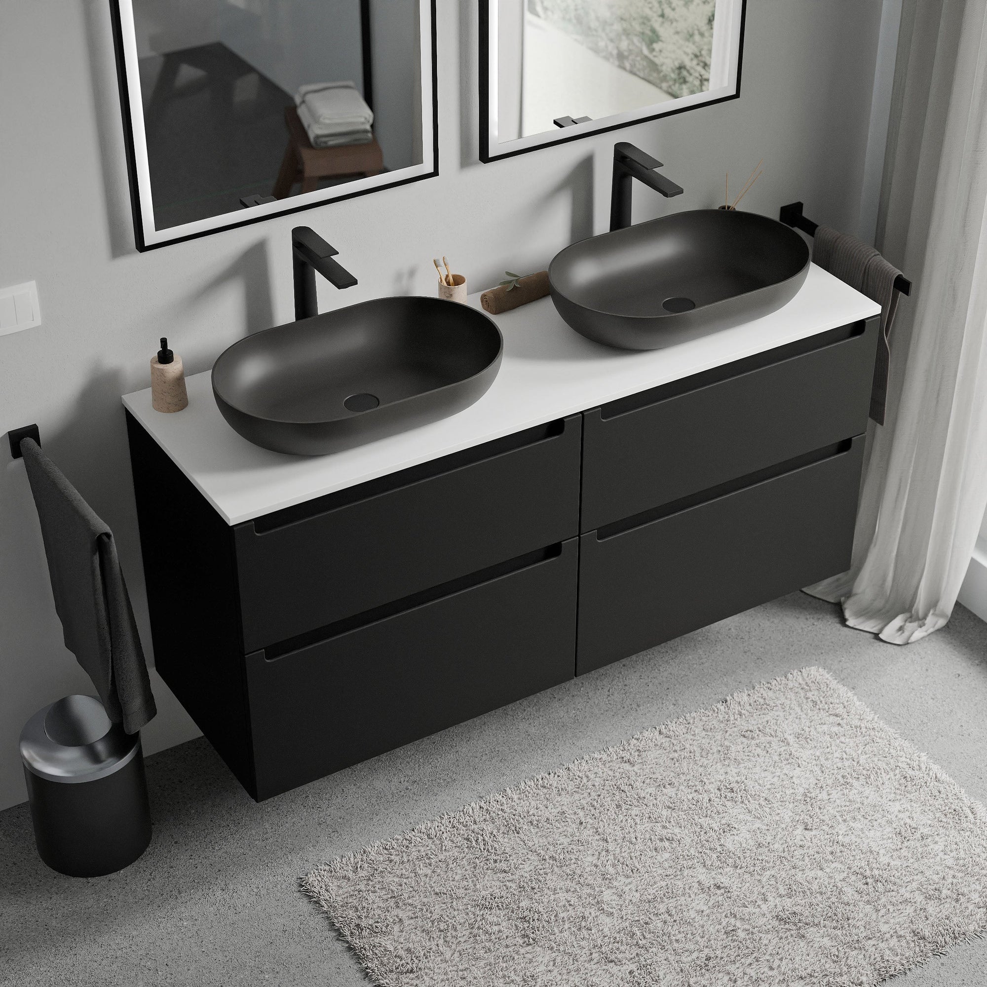 Meuble salle de bain VIREO 140 cm pour vasque à poser - couleurs au choix
