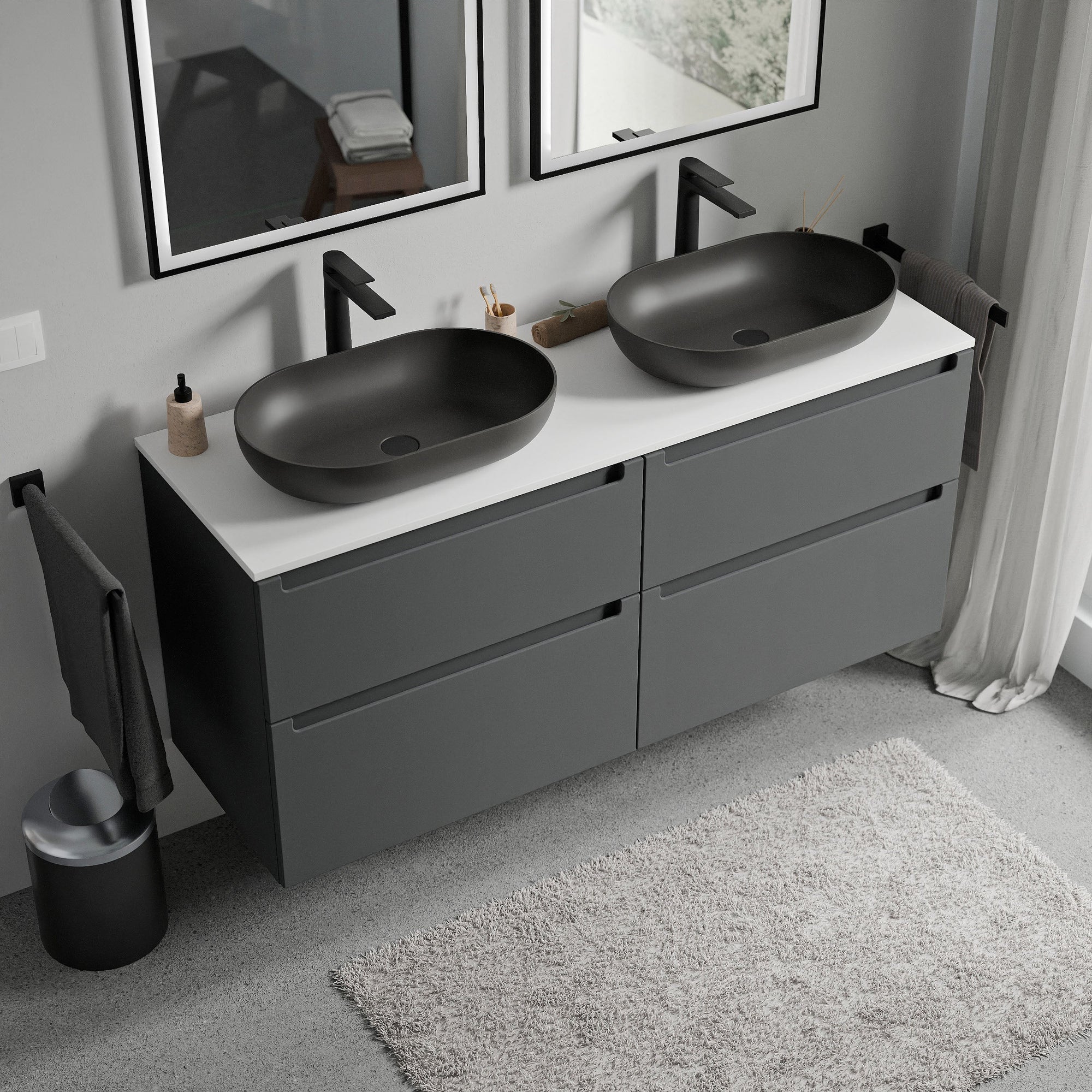Meuble salle de bain VIREO 140 cm pour vasque à poser - couleurs au choix