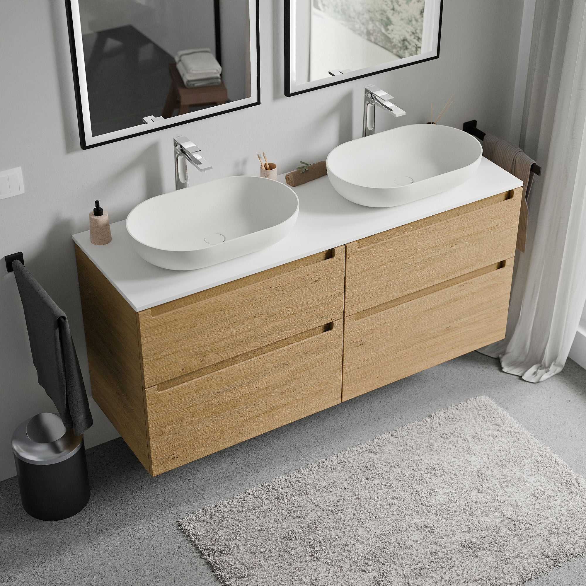Meuble salle de bain VIREO 140 cm pour vasque à poser - couleurs au choix