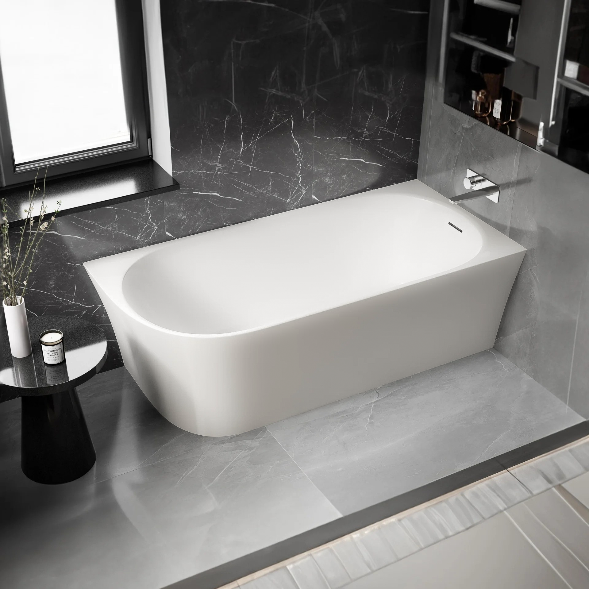 Baignoire d'angle semi-îlot NORA CORNER acrylique blanc mat