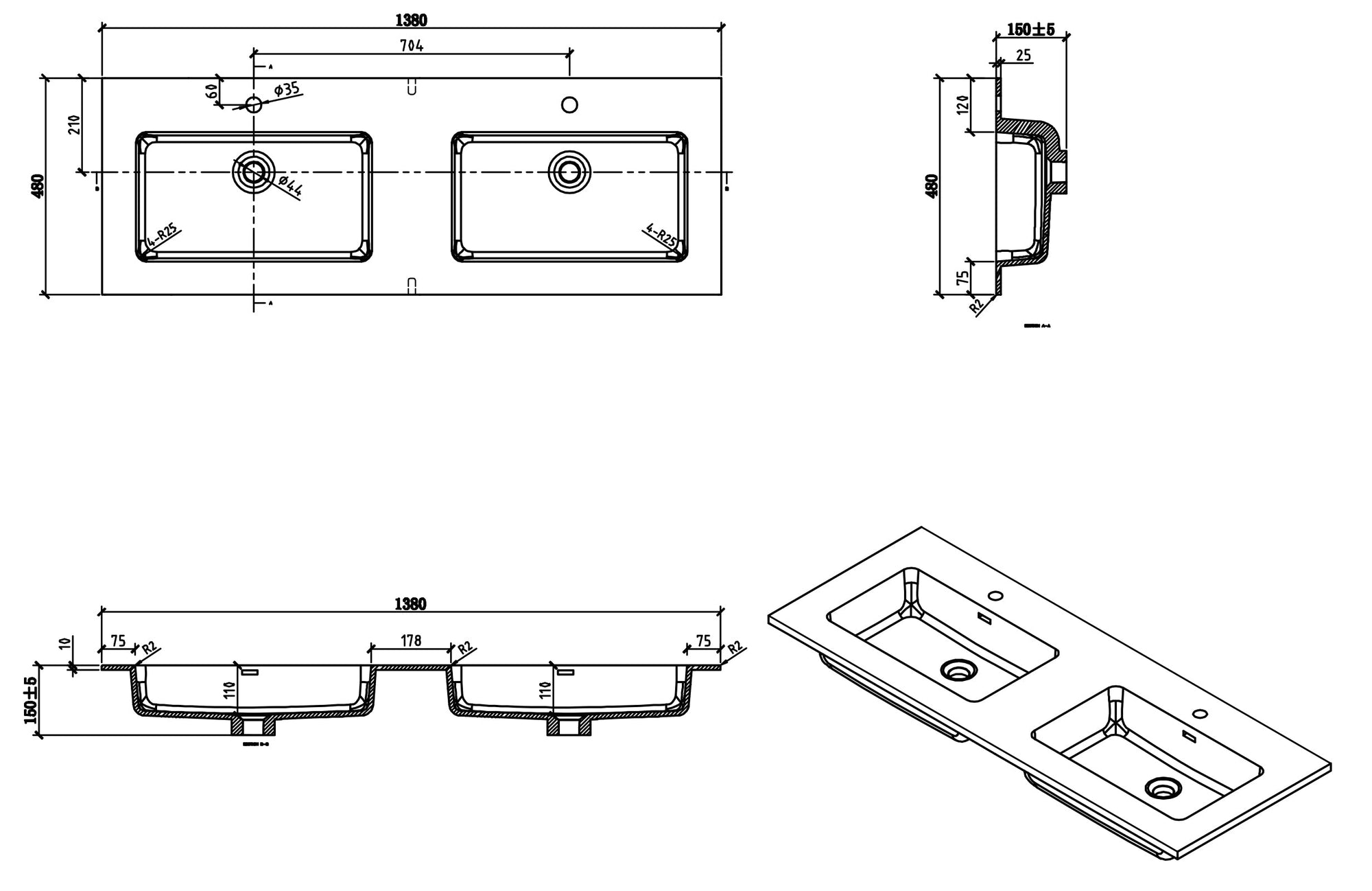 Meuble sous-lavabo Alice 1380